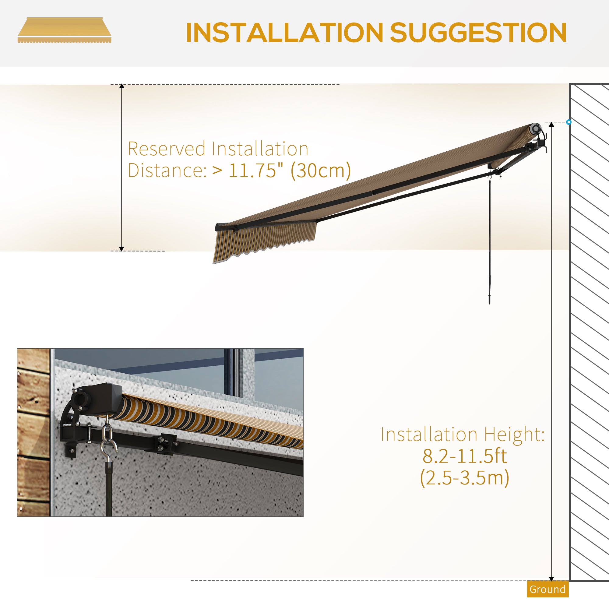Outsunny 13' x 10' Retractable Awning, 280gsm UV Resistant Sunshade Shelter, for Deck, Balcony, Yard, Amber and Dark Grey