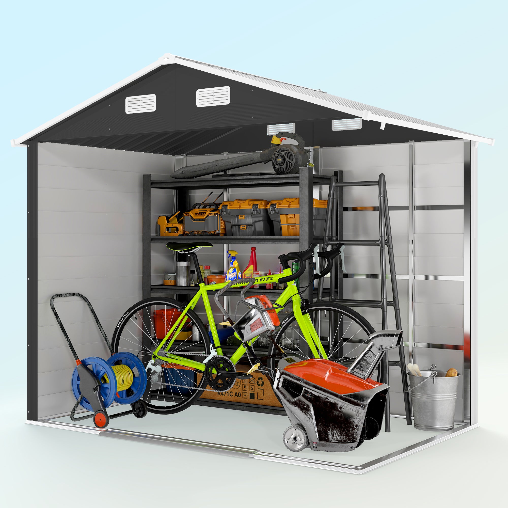 Outsunny 7.7' x 6.5' Outdoor Metal Garden Shed House Hut Gardening Tool Storage with Ventilation, Dark Grey