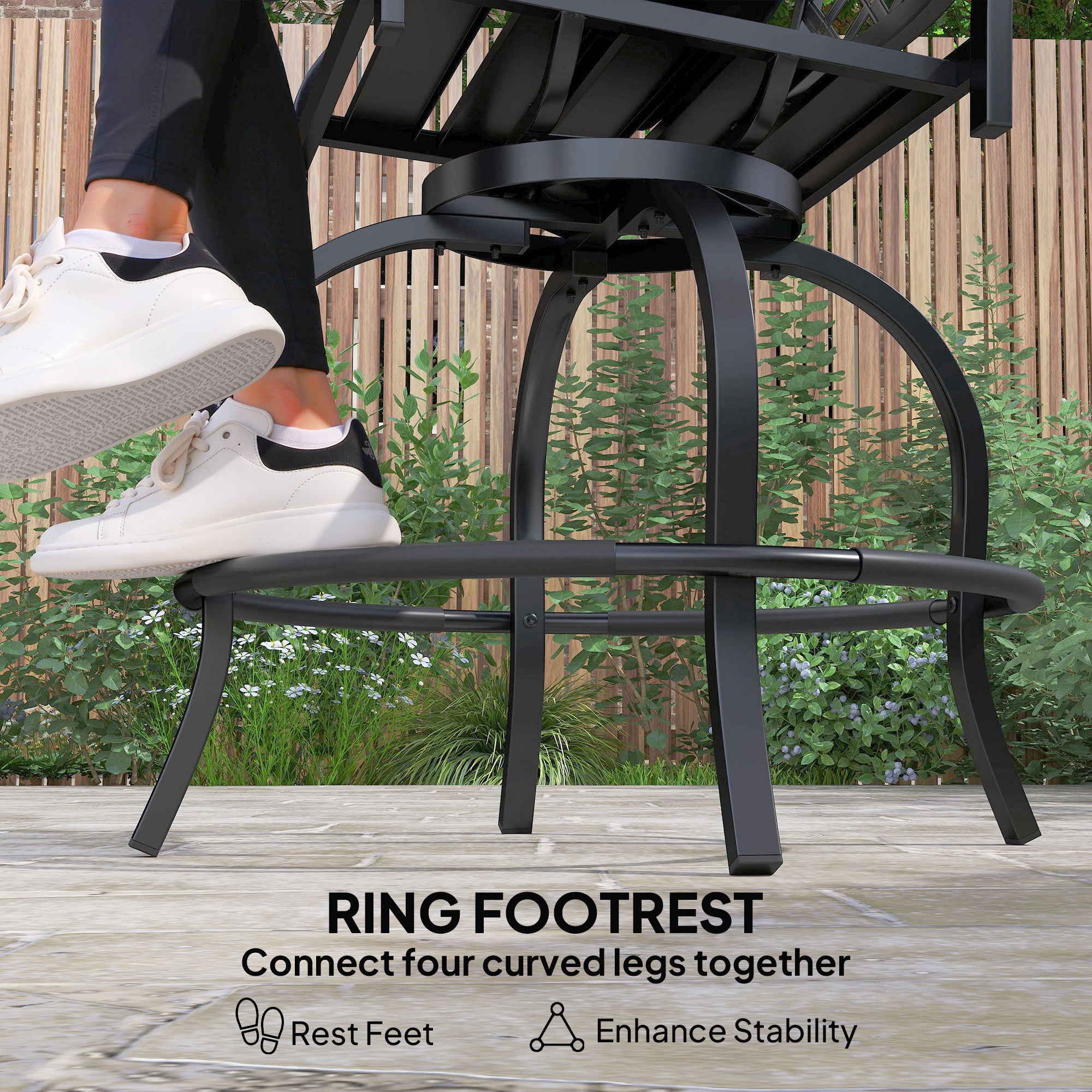 Outsunny Outdoor Bar Stools Set of 2, Bar Height Swivel Patio Chairs with Cushion, Pillow Footrest for Poolside, Backyard