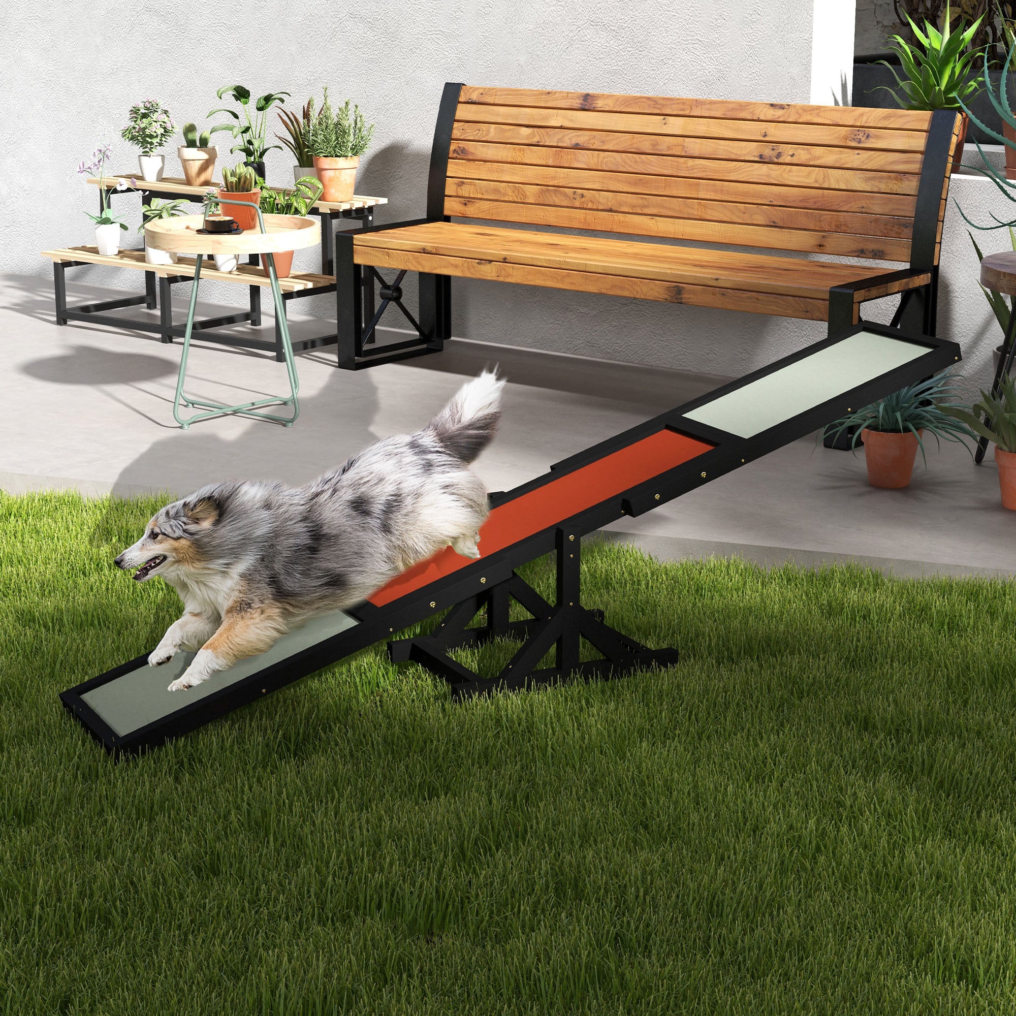PawHut Wood Pet Seesaw, Dog Agility Training Equipment for Obedience Training, Weather Resistant, Black