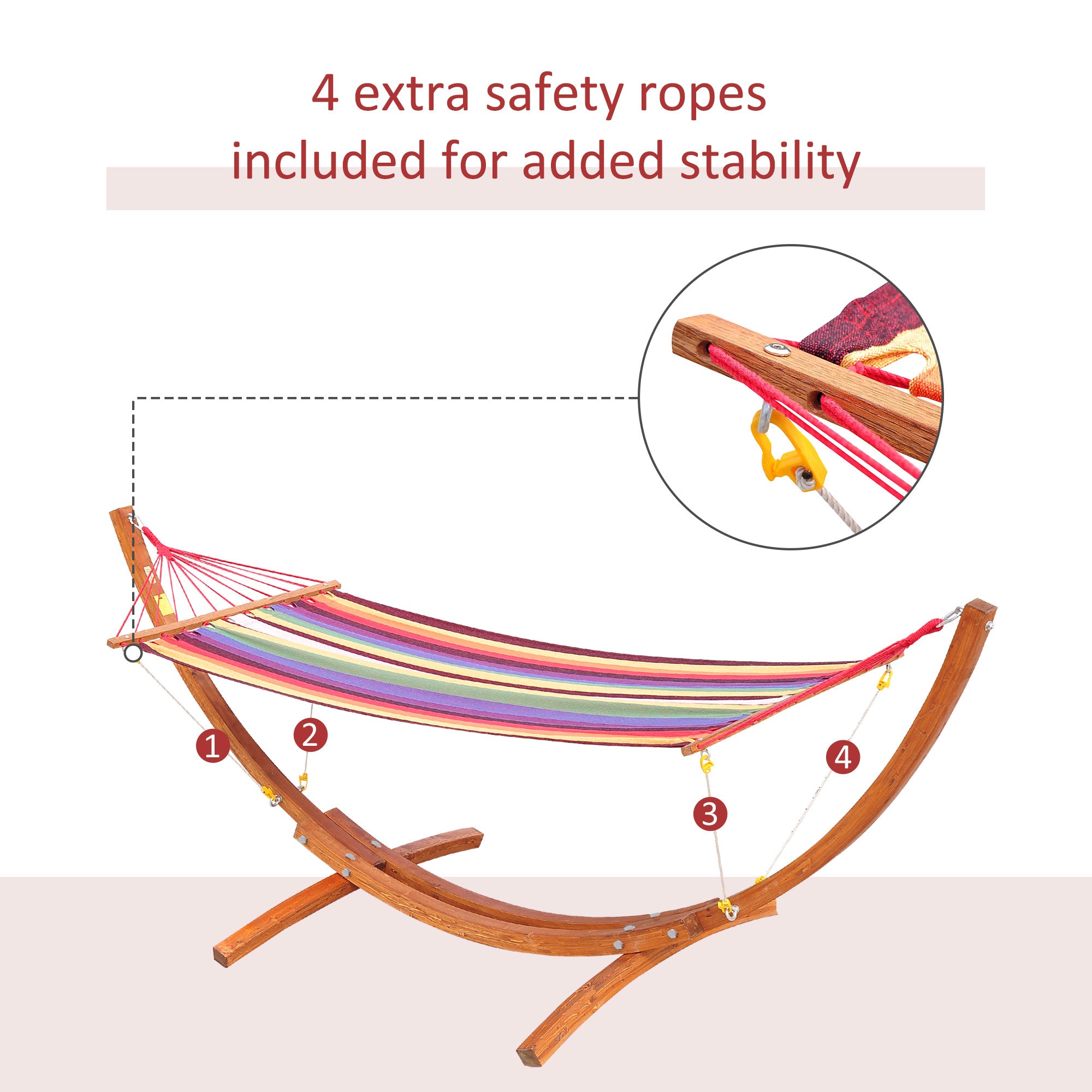 Outsunny 10' Outdoor Swing Hammock, Hammock with Wood Stand Rainbow Bed, Heavy Duty Roman Arc Hammock for Patio, Backyard, Balcony, Porch, Multi Color