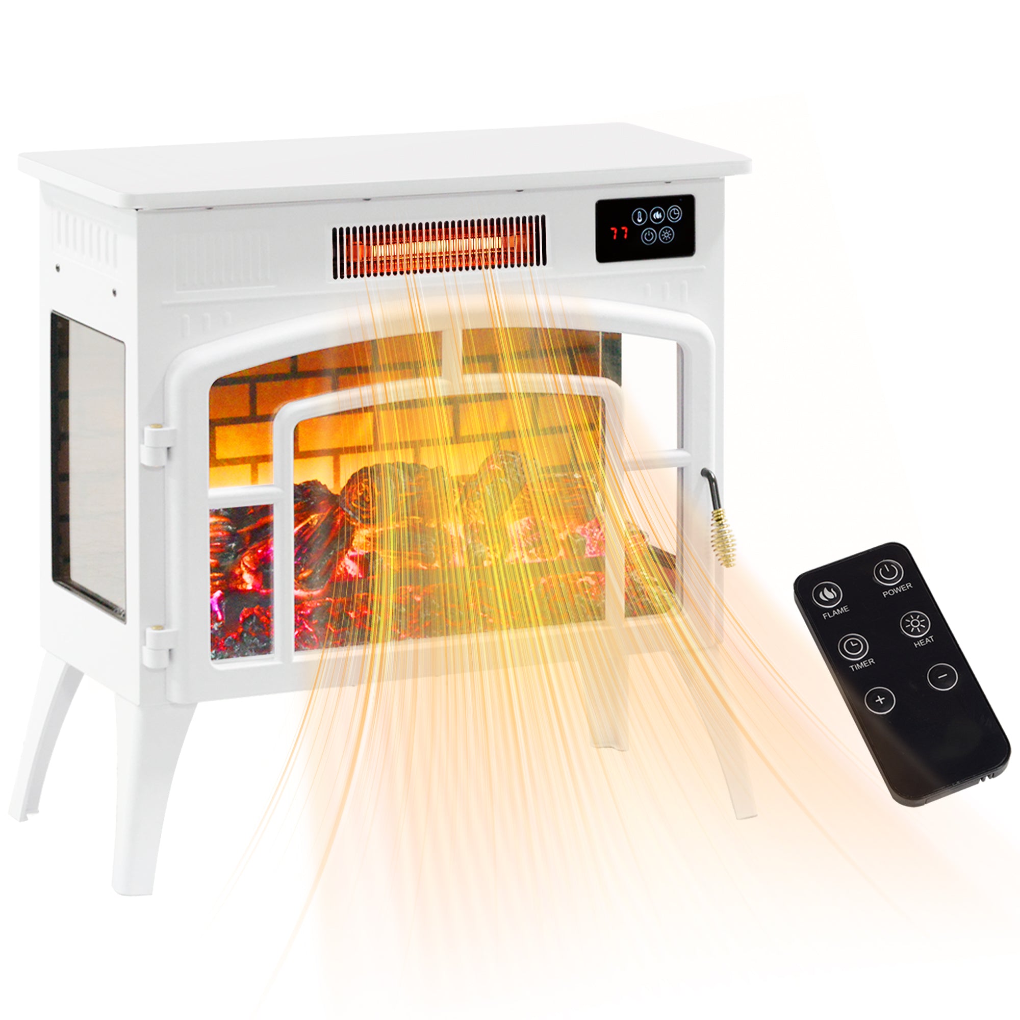 HOMCOM Electric Fireplace Stove, Infrared Fireplace Heater with Realistic Flame, Adjustable Temperature, 1500W, White