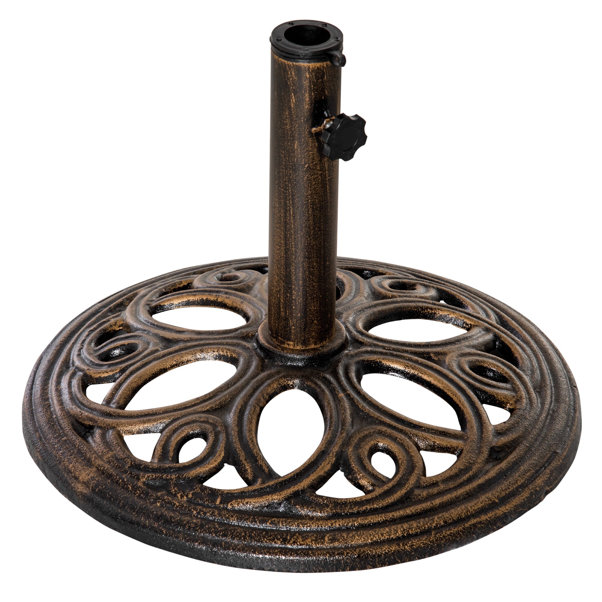 Outsunny Patio Umbrella Base Stand, Round Cast Iron Umbrella Holder for Outdoor, Patio, Garden,Deck and Beach, Fit Dia. 1.5", 2" Pole, Bronze