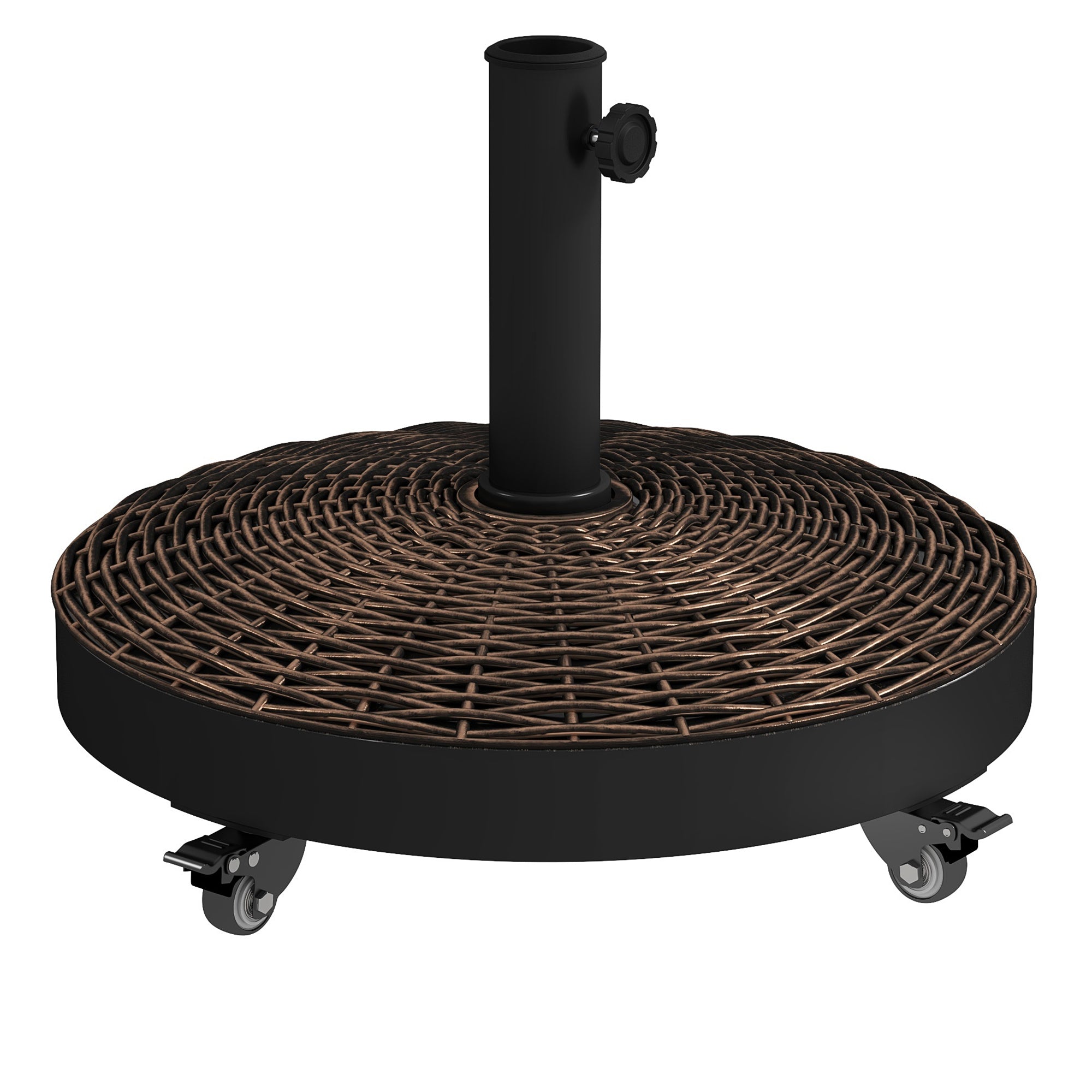 Outsunny 20.5" Round Parasol Base Resin Patio Umbrella Base Garden Parasol Holder Outdoor Offset Weight Stand with Wheels Bronze