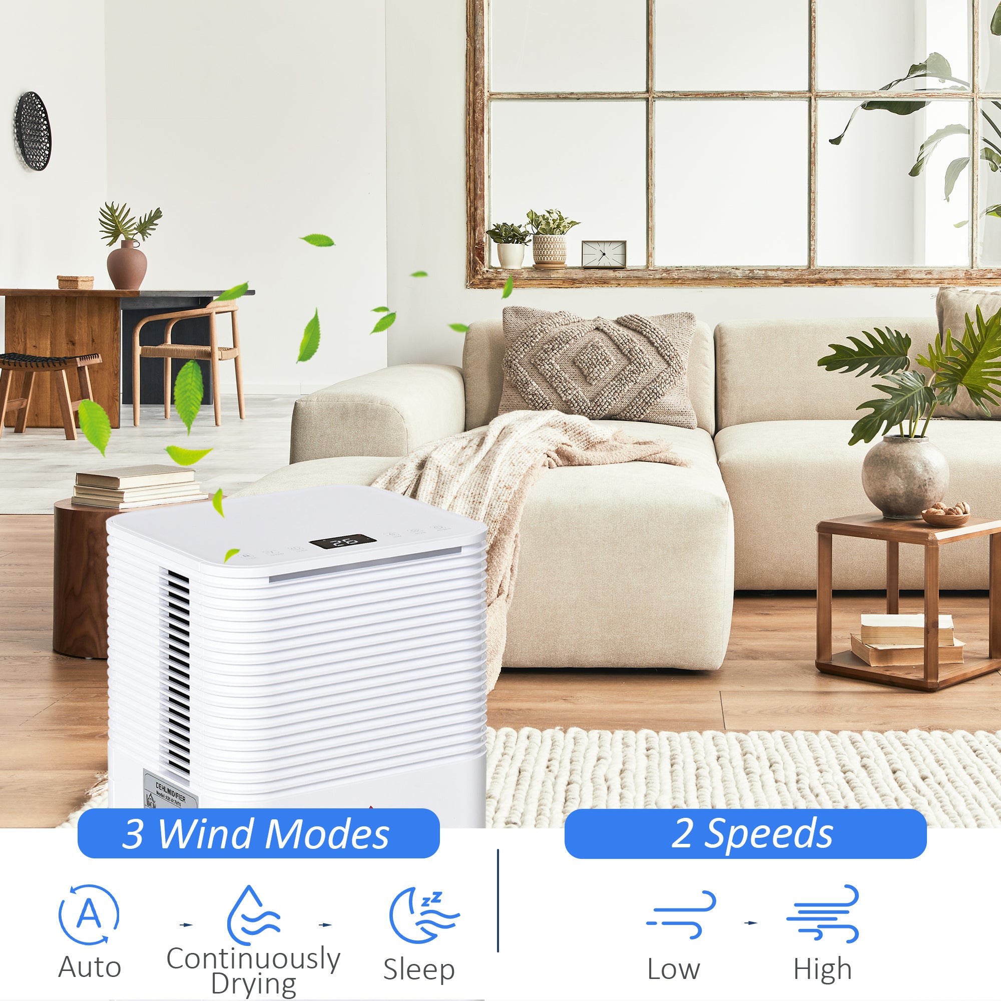 HOMCOM 1500 sq.Ft Portable Quiet Dehumidifier for Home Laundry Room Bedroom Basement, 25pt Electric Moisture Air De-Humidifier with 3 Modes