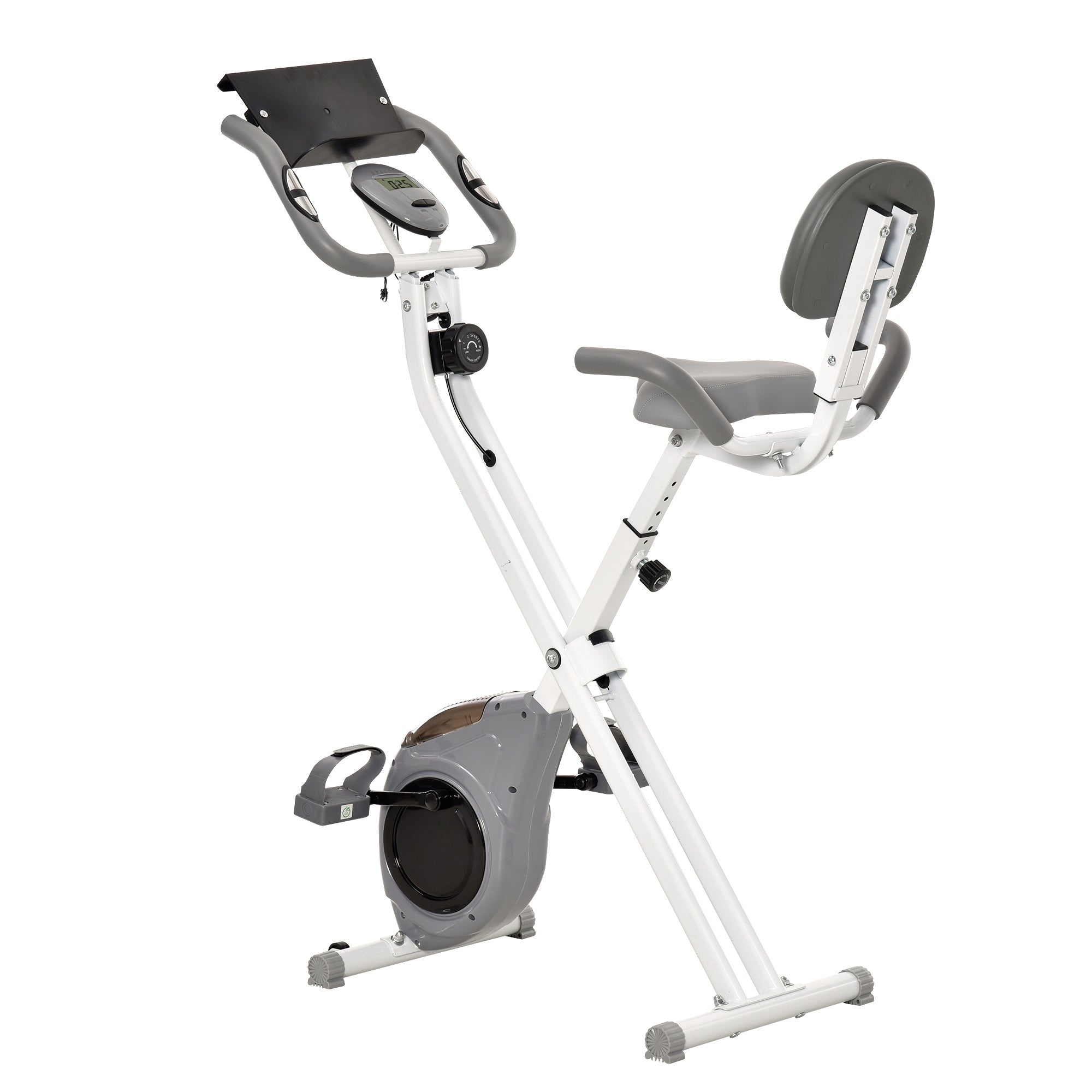 Soozier Folding Exercise Bike, Indoor Stationary Bike with 8-Level Magnetic Resistance and LCD Monitor, for Cardio Workout Grey