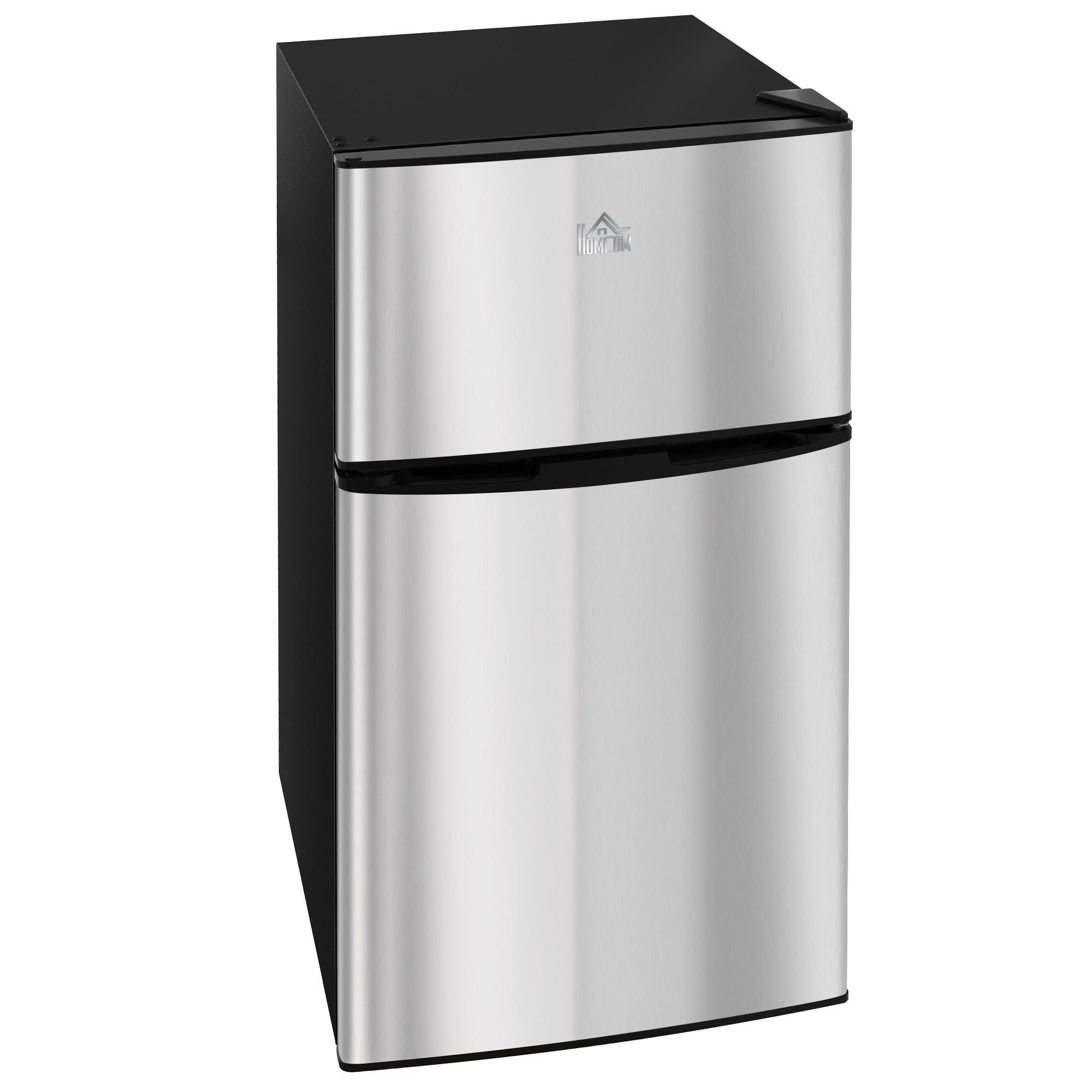 HOMCOM 3.2 Cu Ft Compact Refrigerator, Mini Fridge with Freezer, Adjustable Shelves and Reversible Doors for Bedroom, Silver