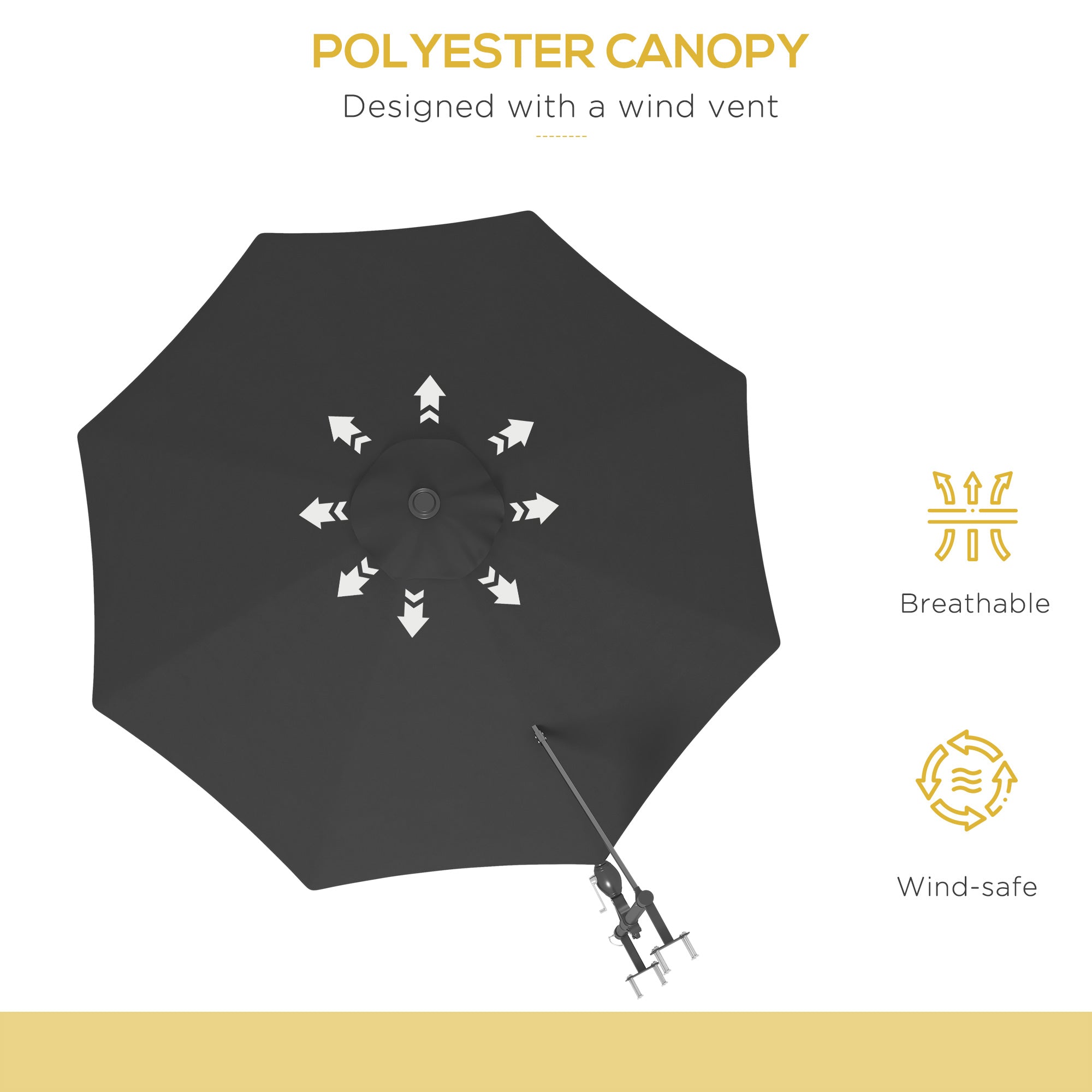 Outsunny 9.6 x 9.6 ft Wall Mounted Umbrella with Rotate, Patio Market Umbrella Parasol for Outdoor with Crank, Charcoal Grey