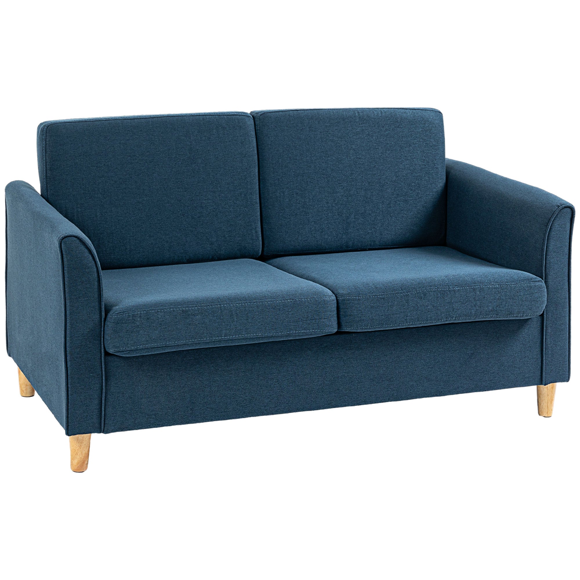 HOMCOM 2-Seat Sofa Two-Seater Couch with Armrests and Wood Legs for Living Room, Bedroom, Blue