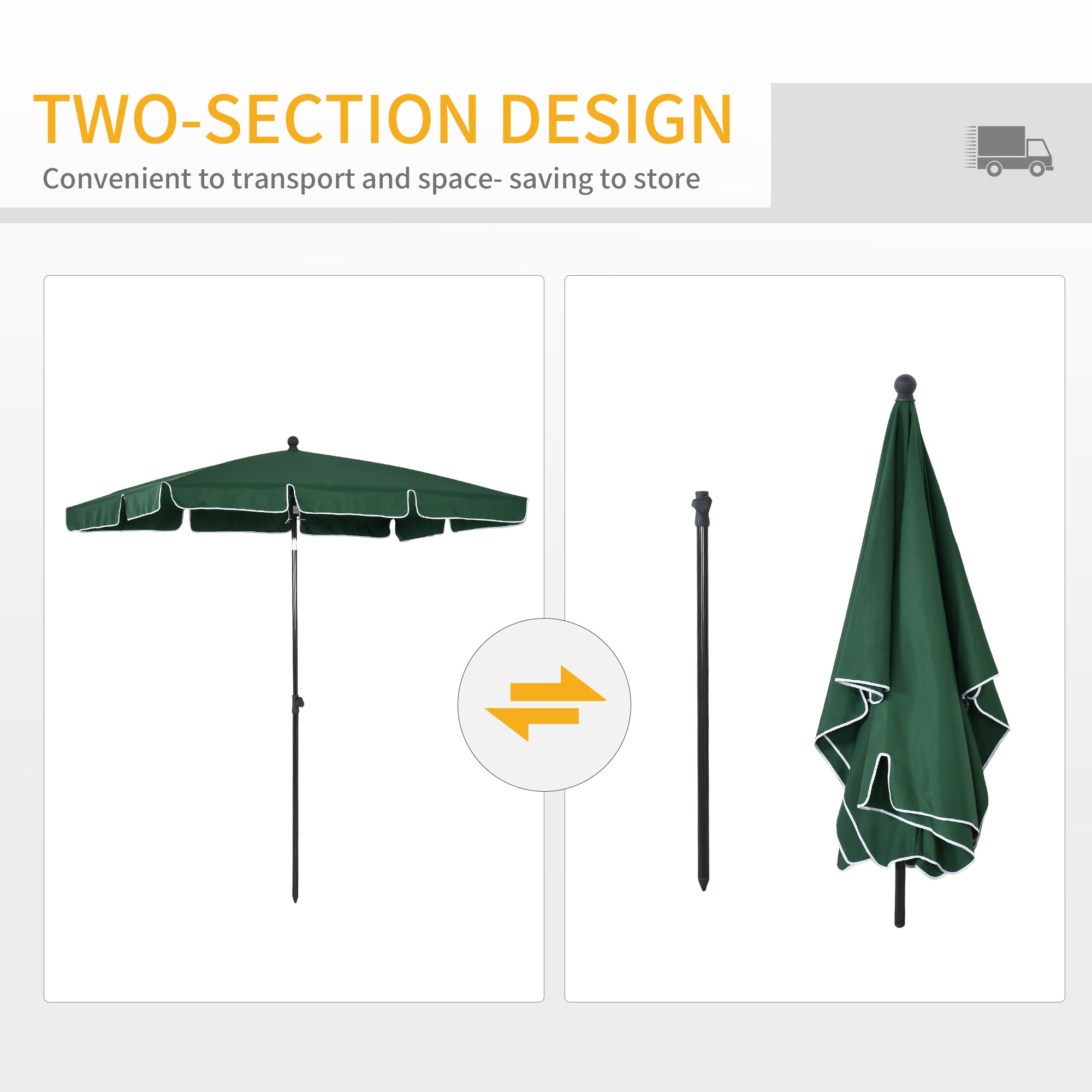 Outsunny 6.5x4ft Rectangle Patio Umbrella Aluminum Tilt Adjustable Garden Parasol Sun Shade Outdoor Canopy Green