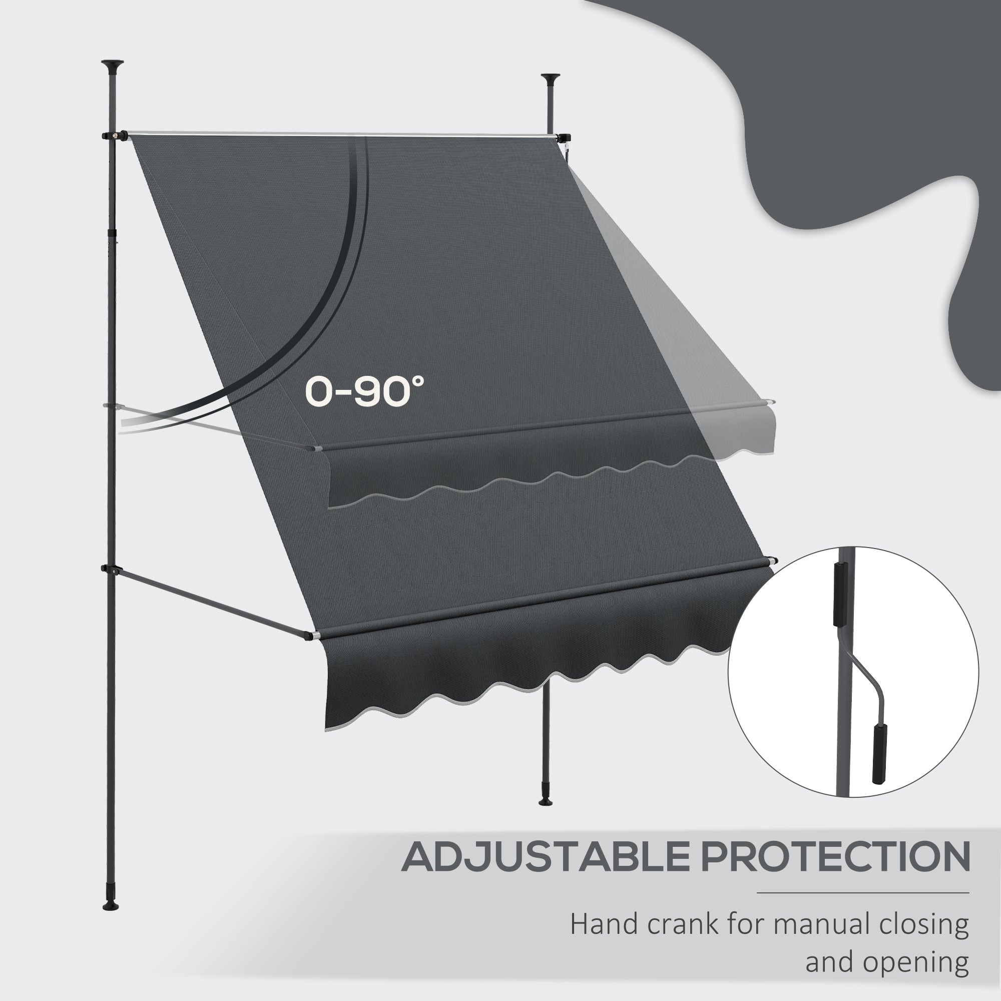 Outsunny 6.5' x 4' Manual Retractable Awning, Non-Screw Freestanding Patio Awning, UV Resistant, for Window or Door, Dark Grey