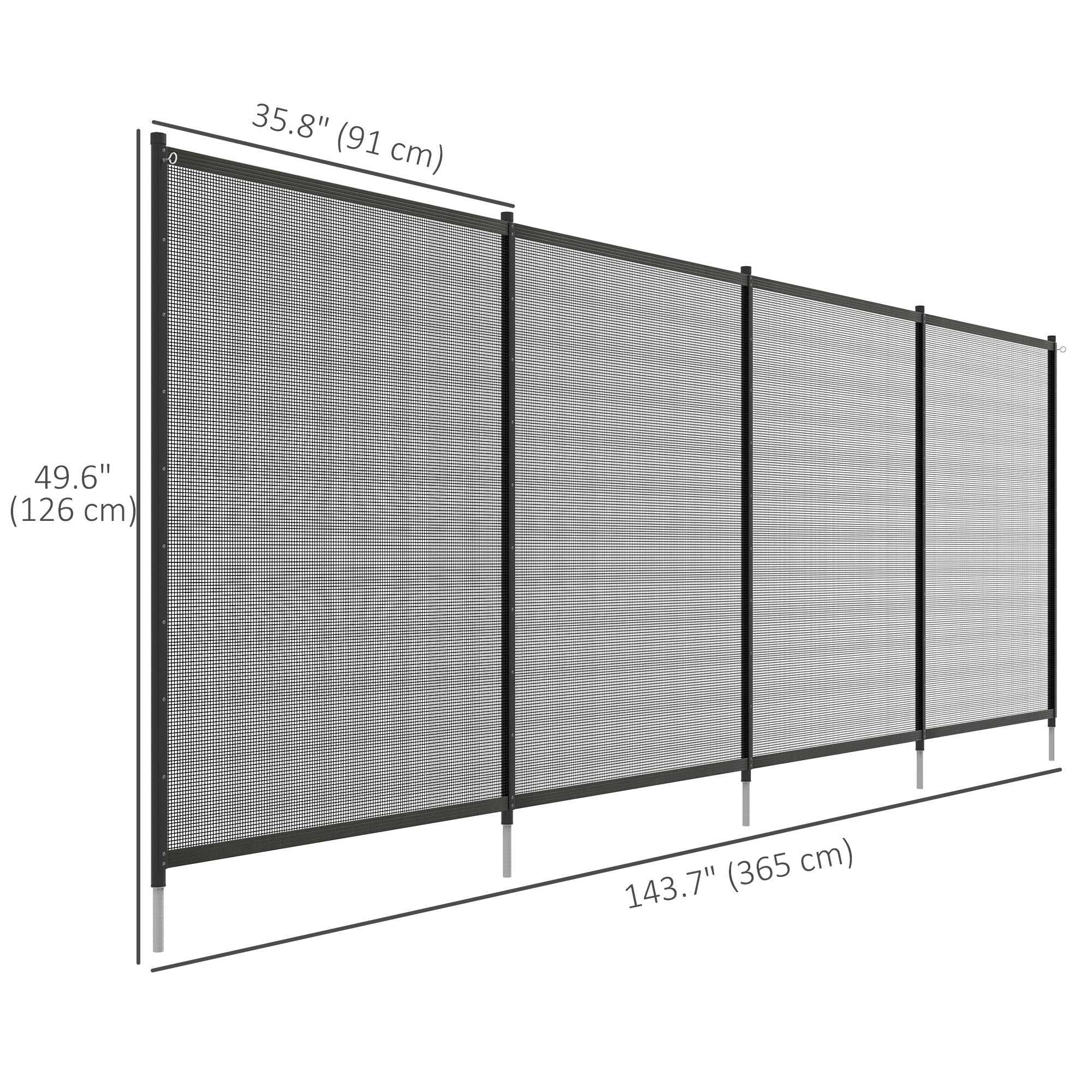 Outsunny 4 Panel Swimming Pool Fence, Aluminium Rustproof Pool Fencing, 4' x 12', Black