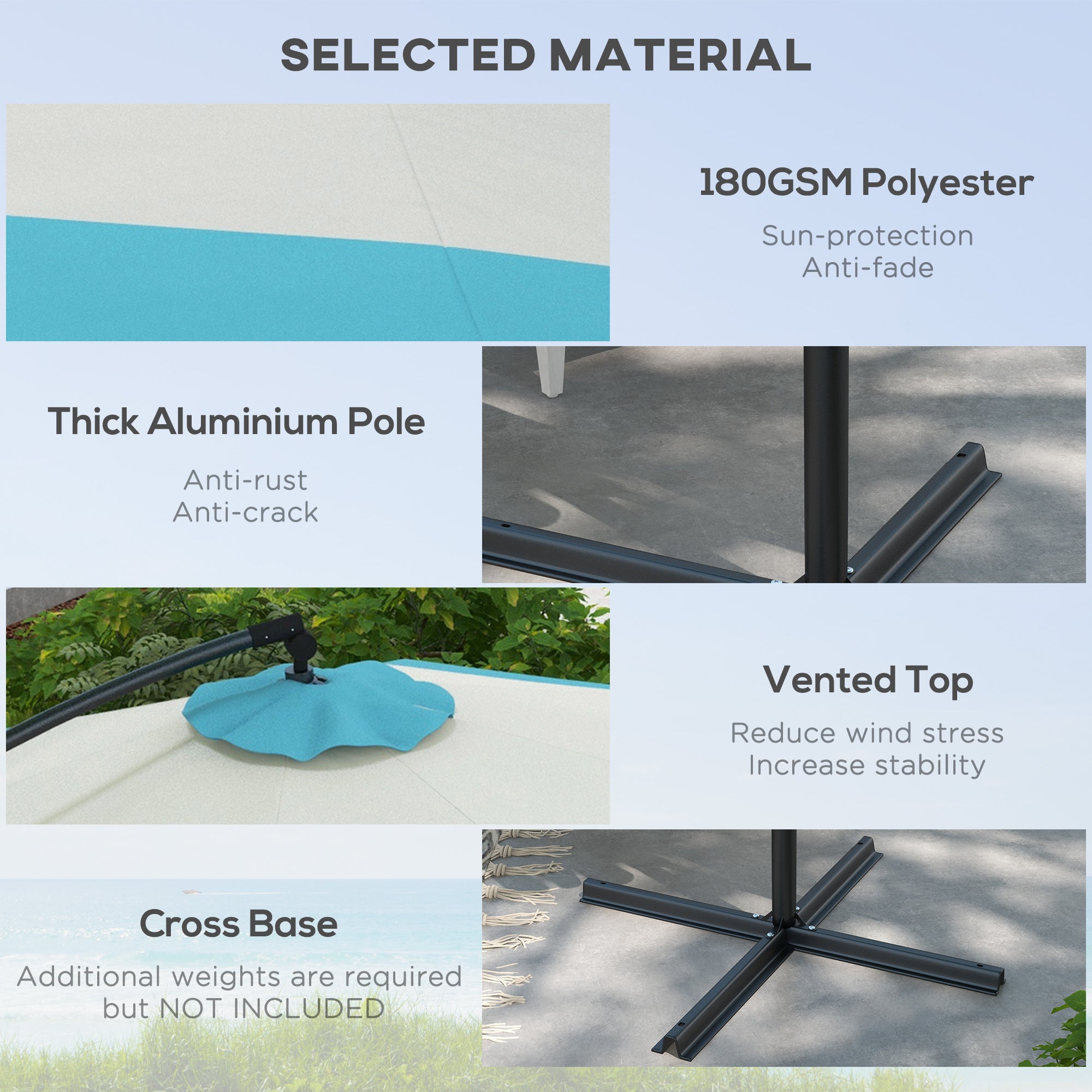 Outsunny 10 FT Cantilever Umbrella, Round Hanging Offset Umbrella with Crank, Tilt and Cross Base for Garden, Backyard, Blue