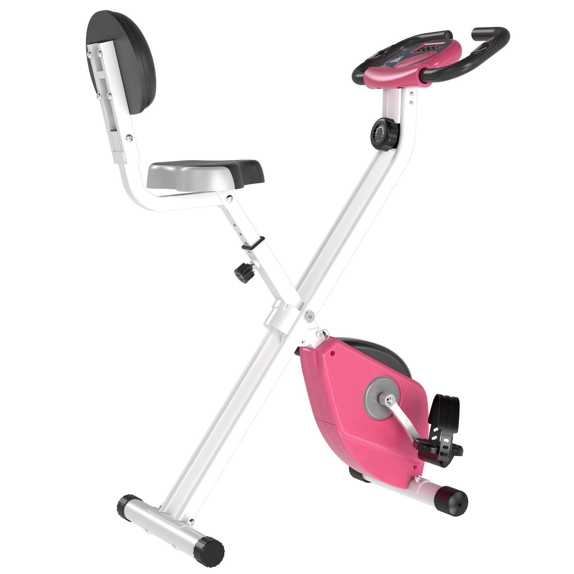 Soozier Foldable Indoor Stationary Bike with 8 Levels of Magnetic Resistance, Exercise Bike for Cardio Workout, Pink