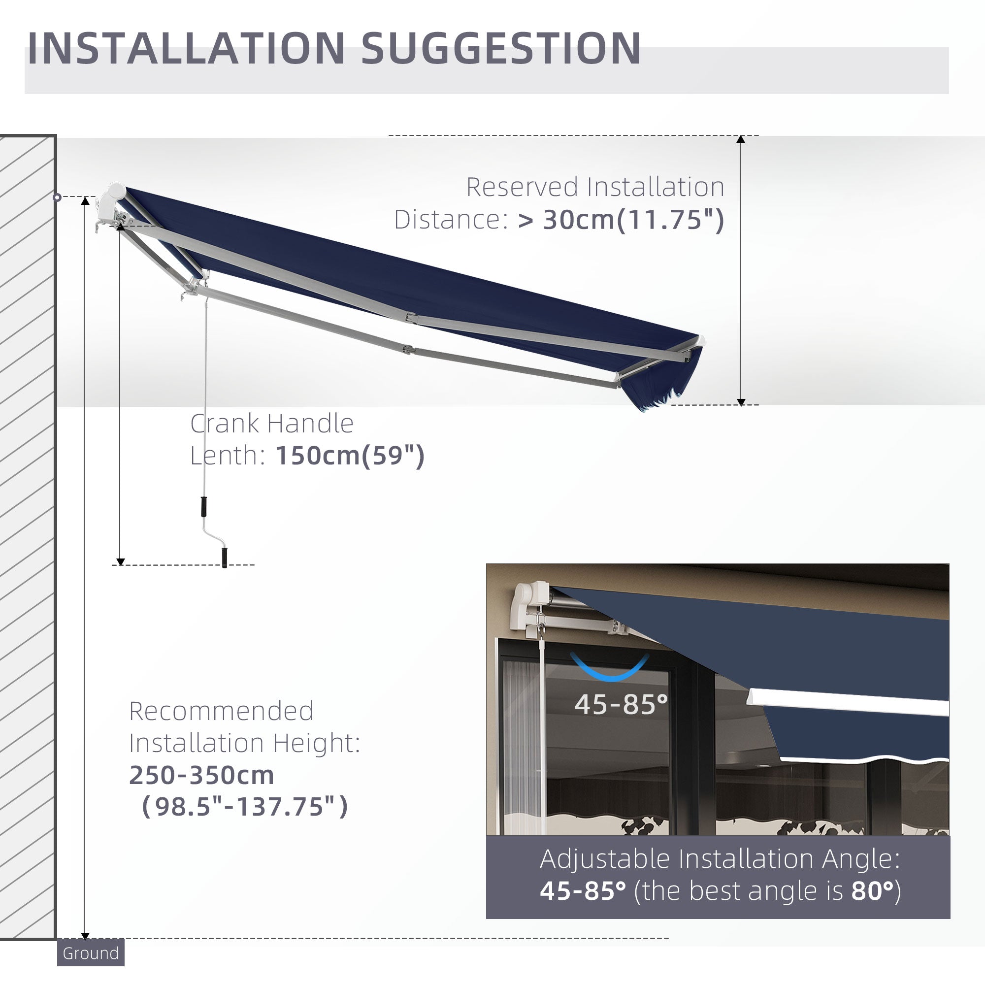 Outsunny 10' x 8' Manual Retractable Awning, Sun Shade Shelter Canopy, with Aluminum Frame and UV Protection for Patio Deck Yard Window Door, Blue