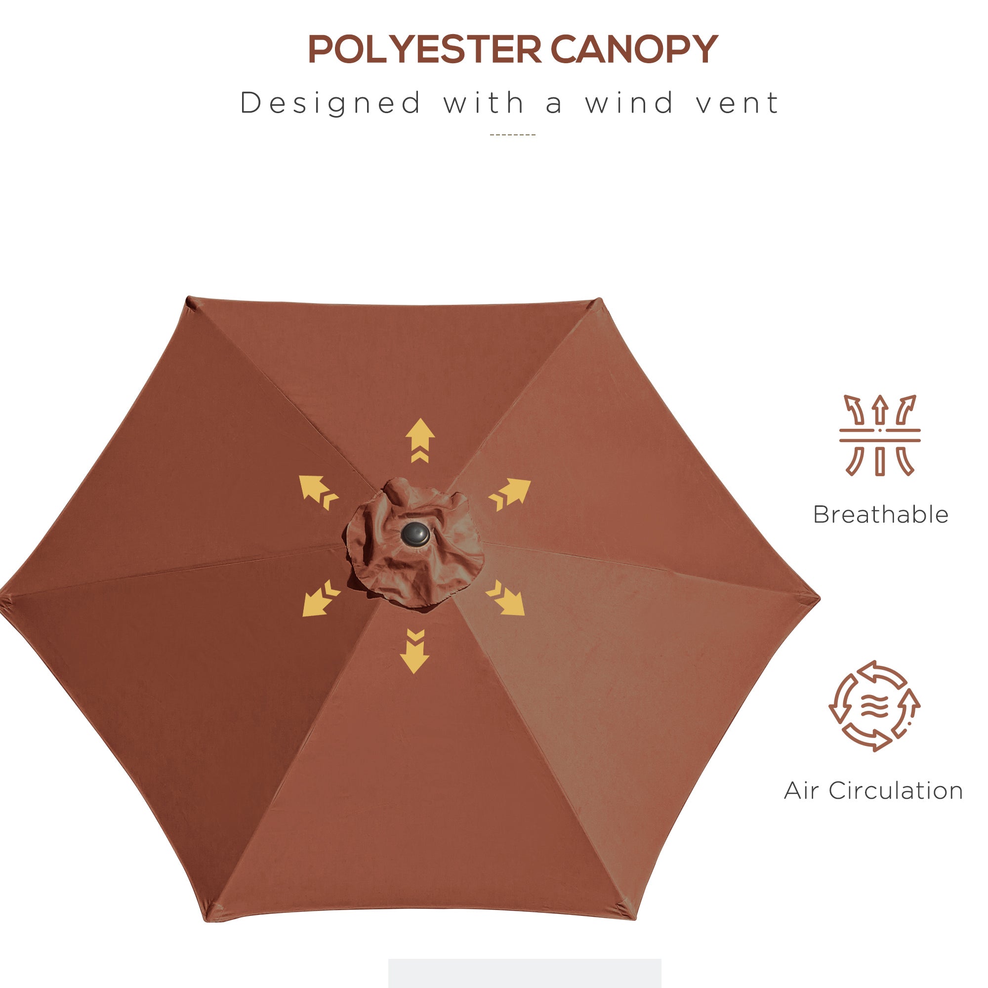 Outsunny 8.5FT Patio Umbrella, Round Garden Parasol with 6 Ribs, Market Sunshade Tilt Canopy w/ Crank Handle for Outdoor, Coffee
