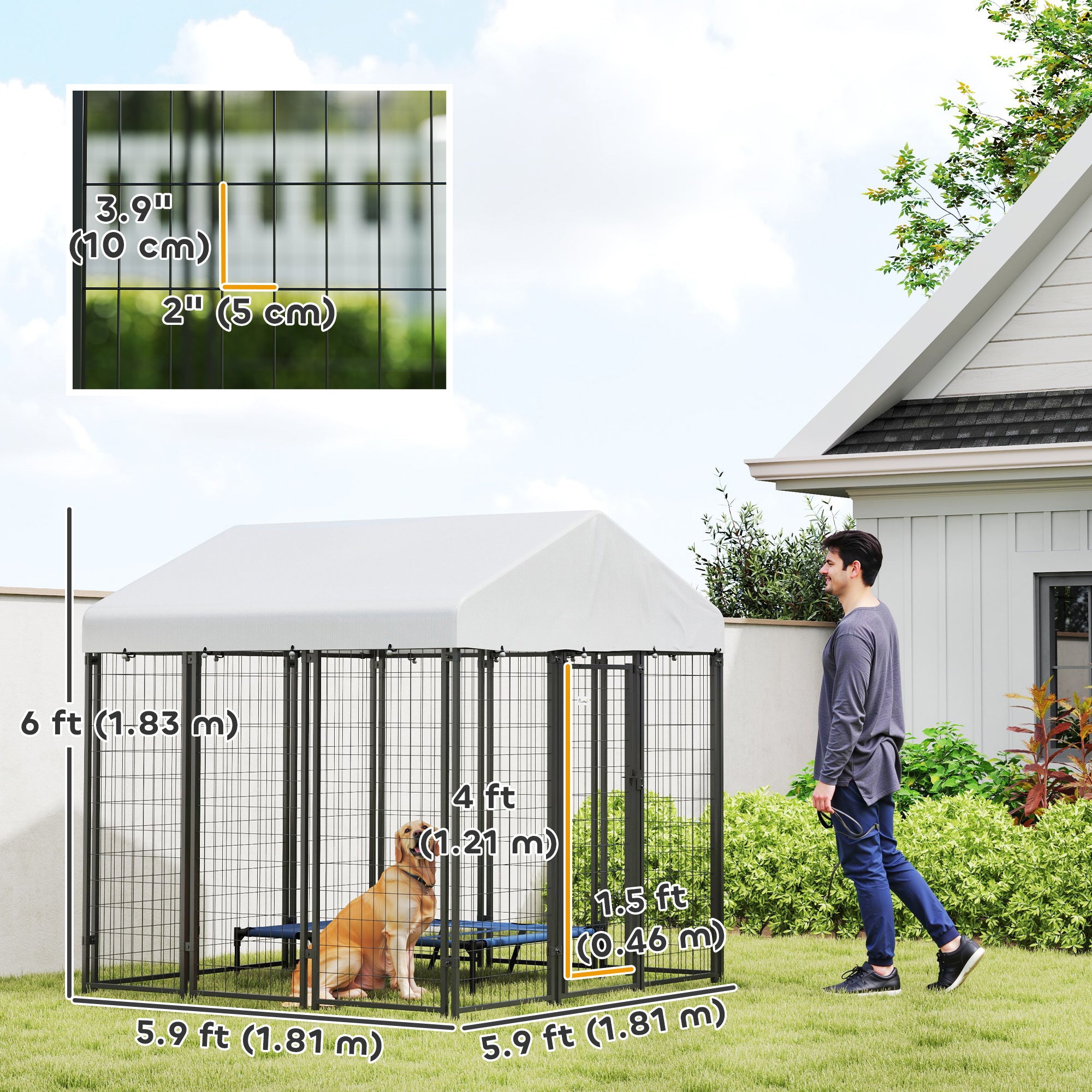 PawHut Outdoor Dog Kennel with Waterproof UV-Resistant Cover, for Large and Medium Dogs, 6' x 6' x 6', Silver