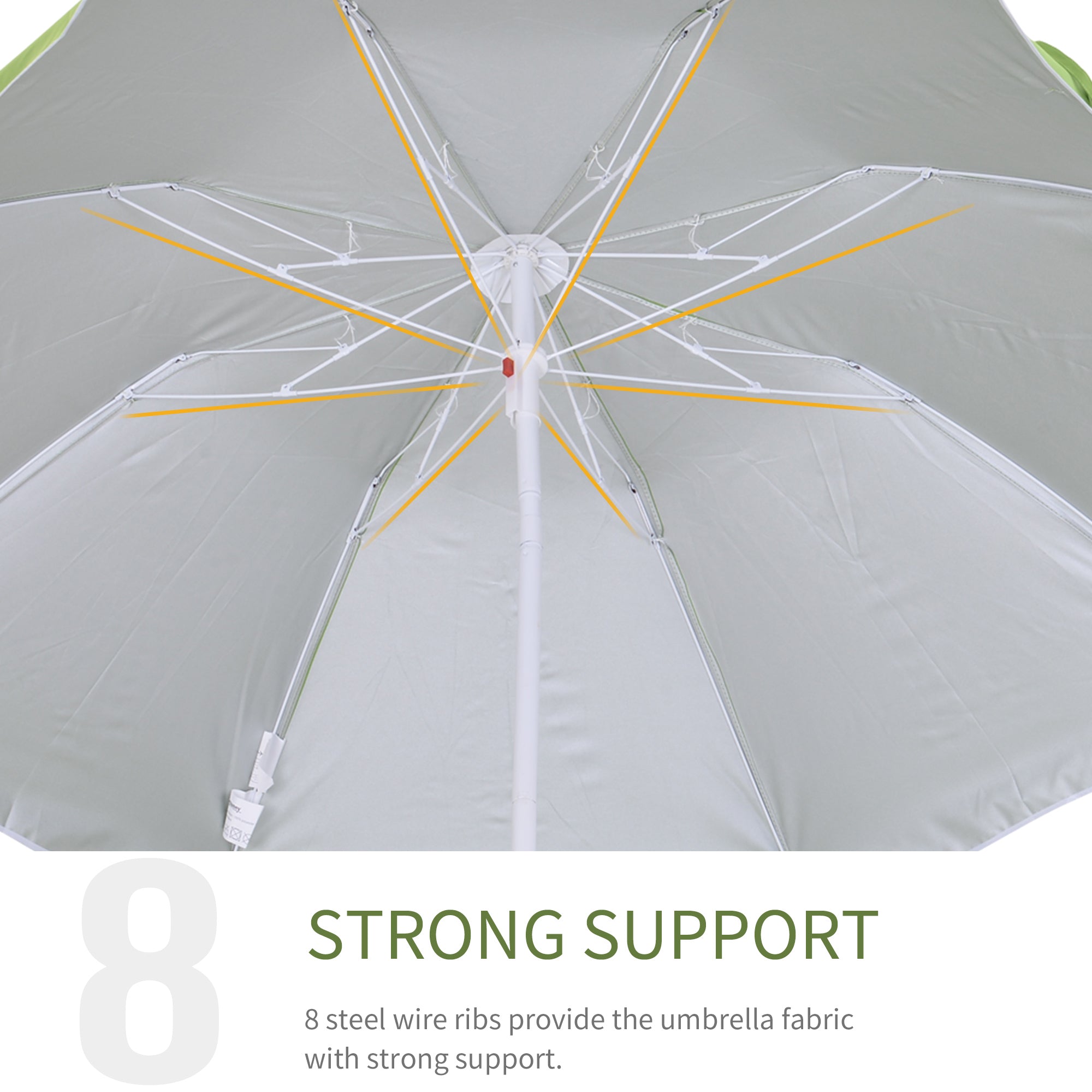 Outsunny 6.7ft Beach Umbrella with Push Button Tilt, Ruffled Outdoor Umbrella with Carry Bag and 8 Ribs, Green