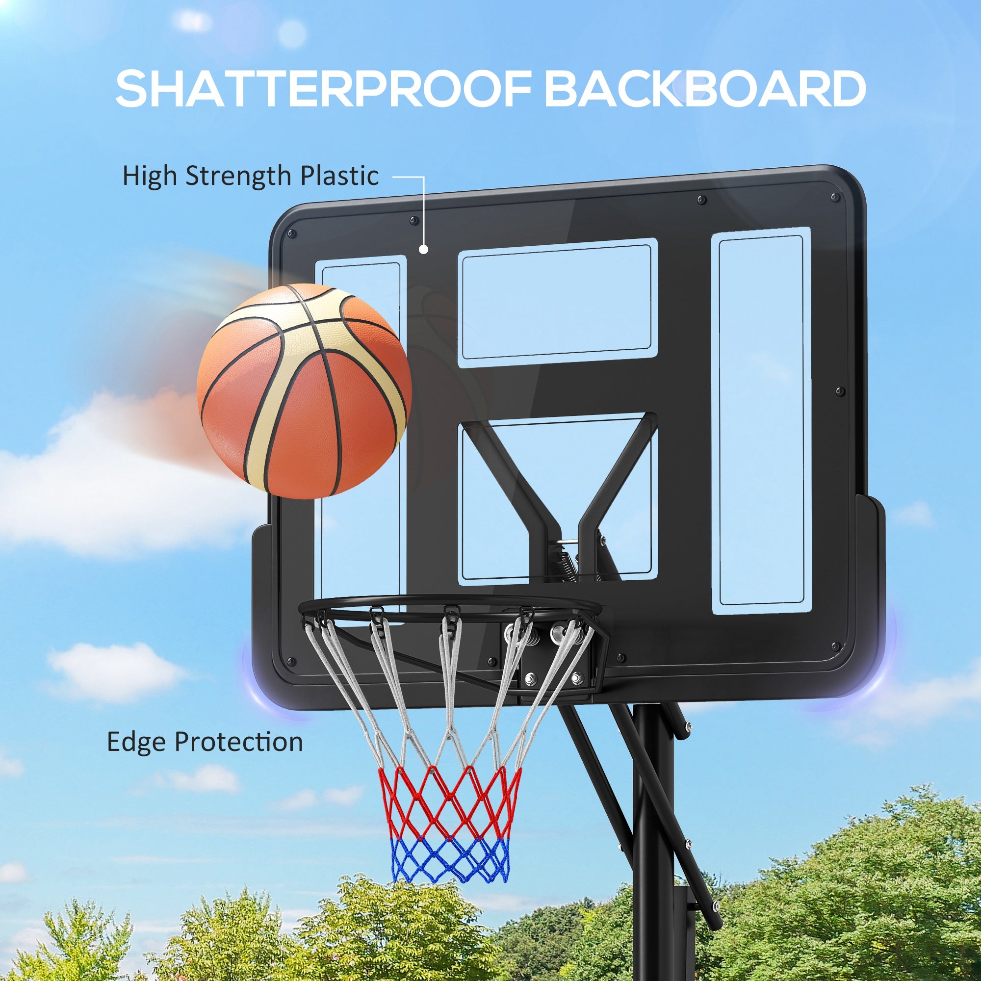 Soozier 7.7-10ft Portable Basketball Hoop, Basketball Goal with Free Weight, Wheels, 43" Backboard and Fillable Base