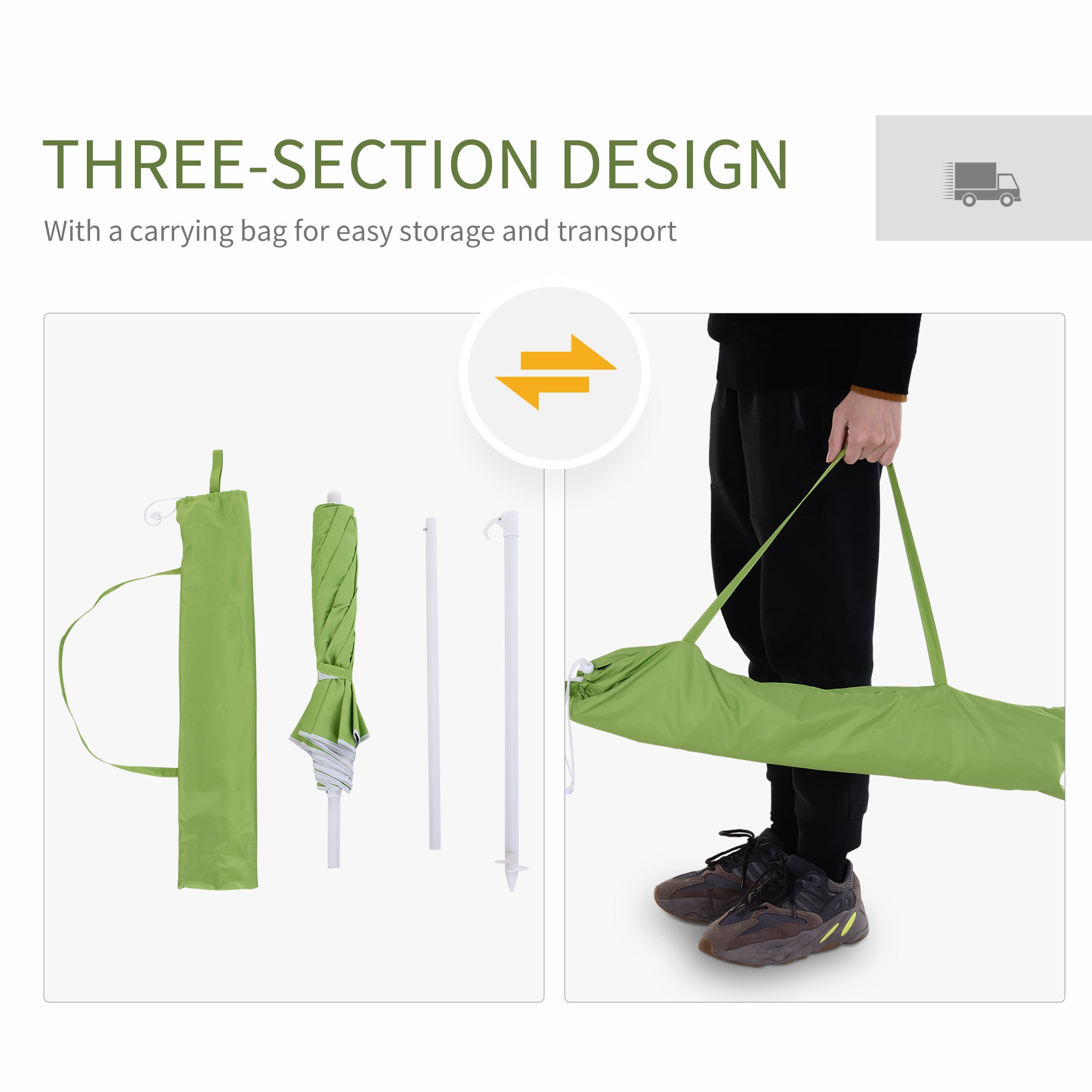 Outsunny 6.7ft Beach Umbrella with Push Button Tilt, Ruffled Outdoor Umbrella with Carry Bag and 8 Ribs, Green