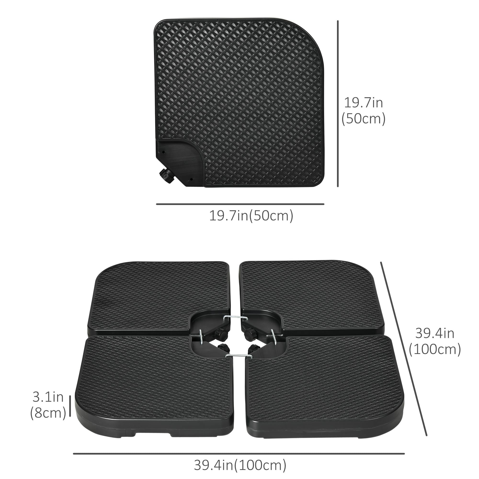 Outsunny 4PCs Cantilever Umbrella Base Weights for Offset Banana Parasol, HDPE Water or Sand Filled Patio Umbrella Weights for Cross Base Stand with Built-in Handles, Black