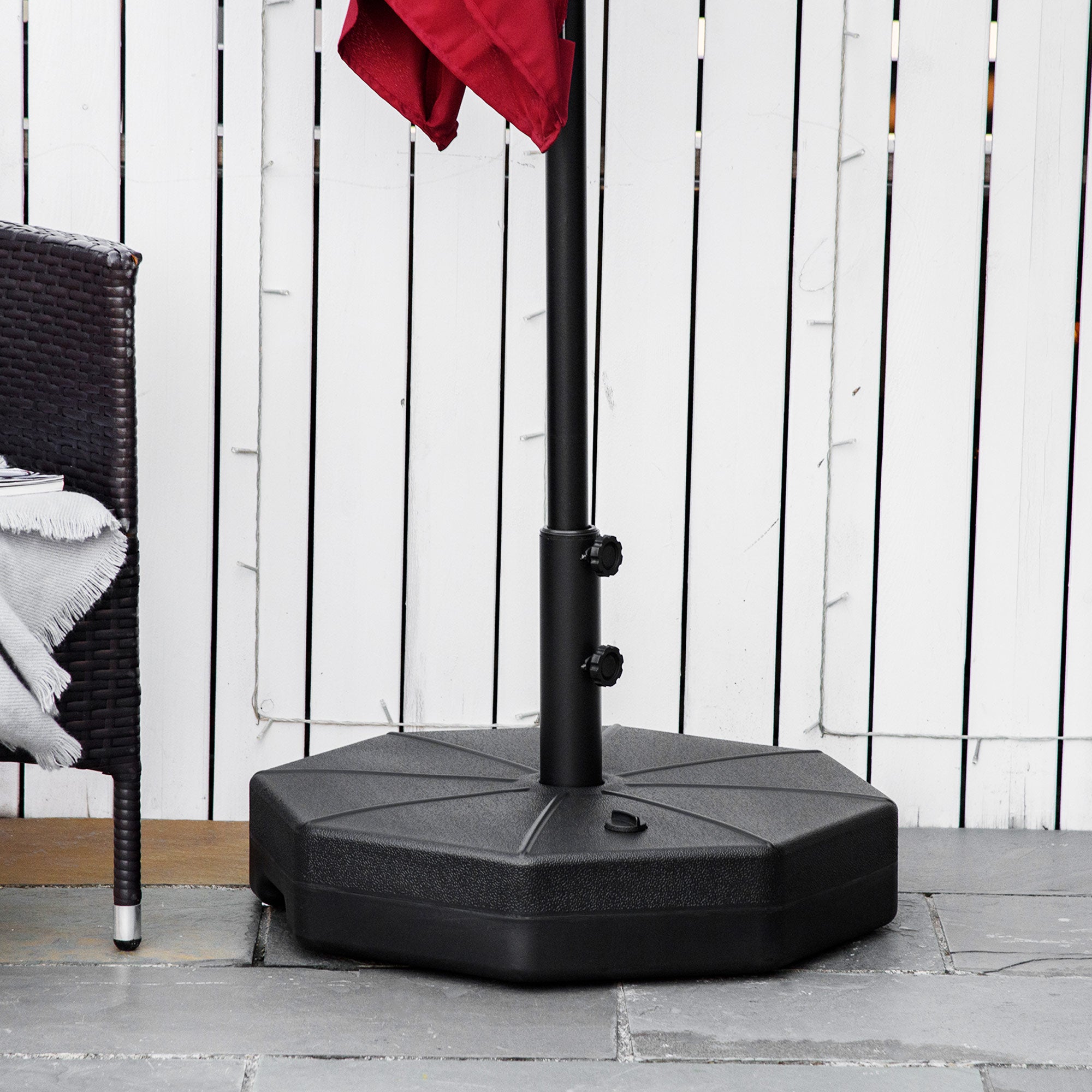 Outsunny Patio Umbrella Base Parasol Holder Outdoor Market Umbrella Stand Weights, Water/Sand Filled for Garden, Poolside, Black