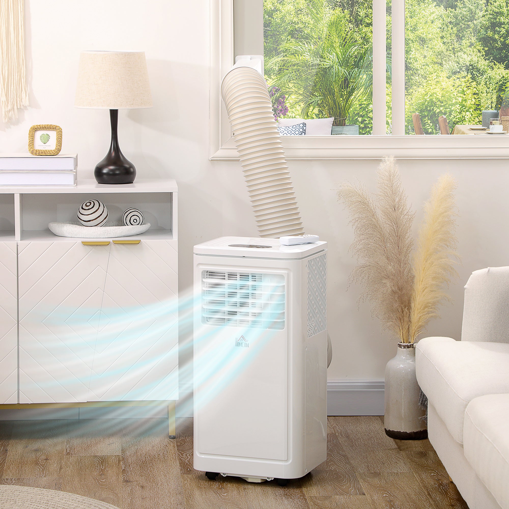 HOMCOM 8000 BTU Portable Air Conditioner with Cooling, Dehumidifier, Remote Control, 24-Hour Timer, Window Mount Kit, Cream