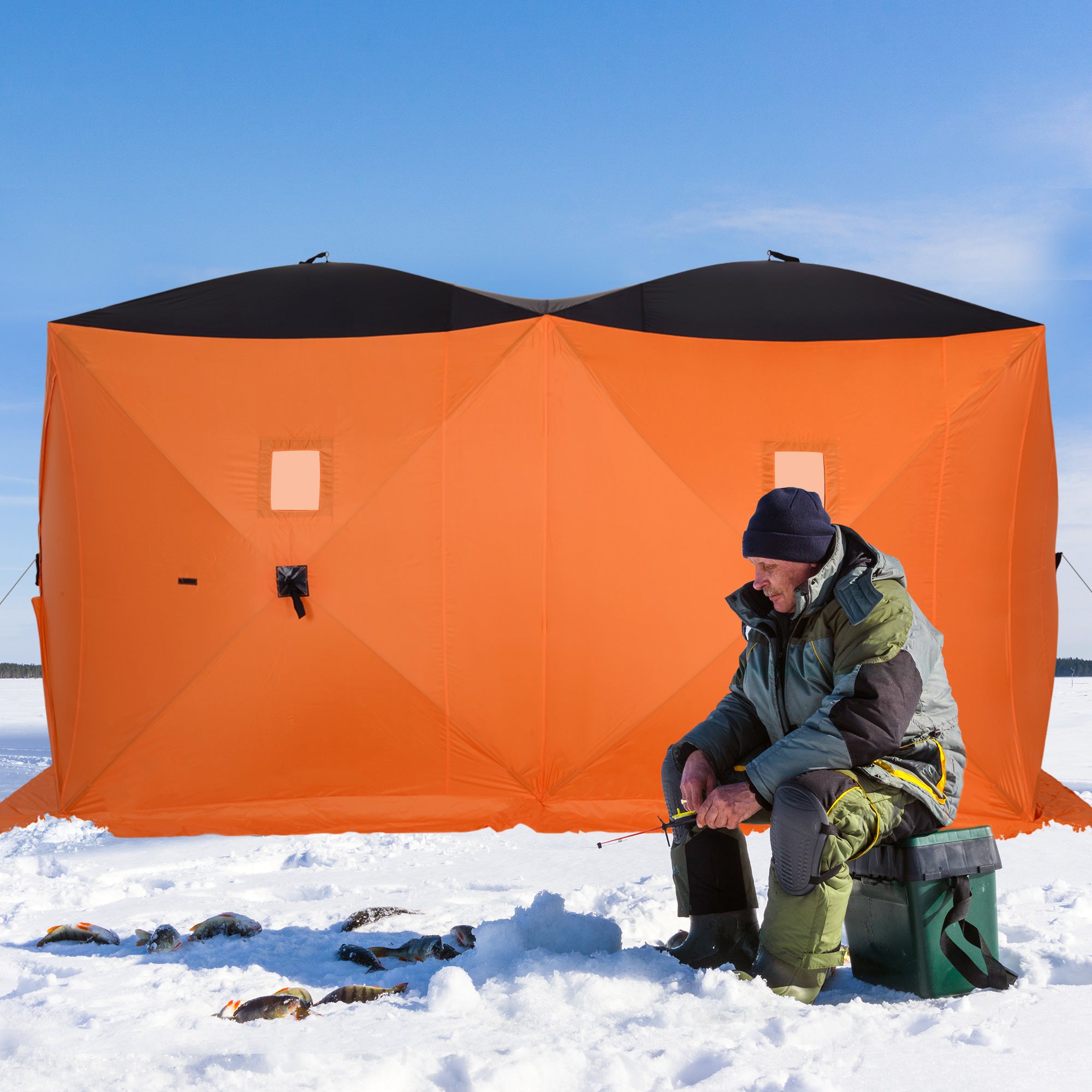 Outsunny 8-Person Pop-up Ice Fishing Shelter, Portable Ice Fishing Tent with Ventilation Windows and Carrying Bag, for Low-Temp -22℉