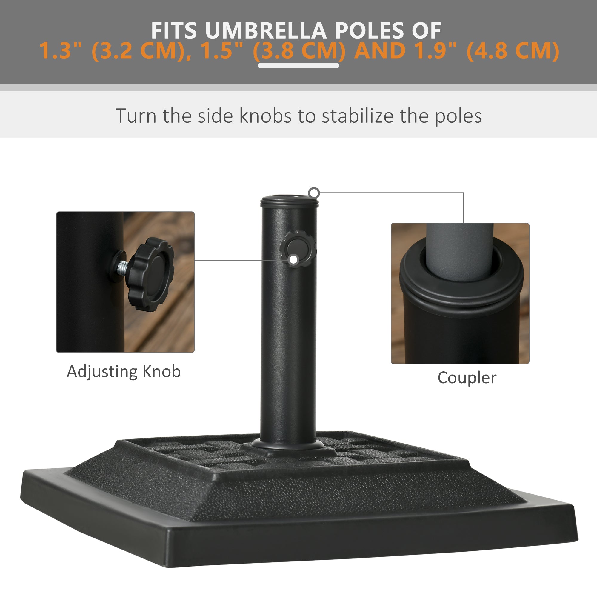 Outsunny 26 lb Heavy Duty Patio Umbrella Base, Square Resin Market Umbrella Stand for Outdoor, Garden, Backyard, Black