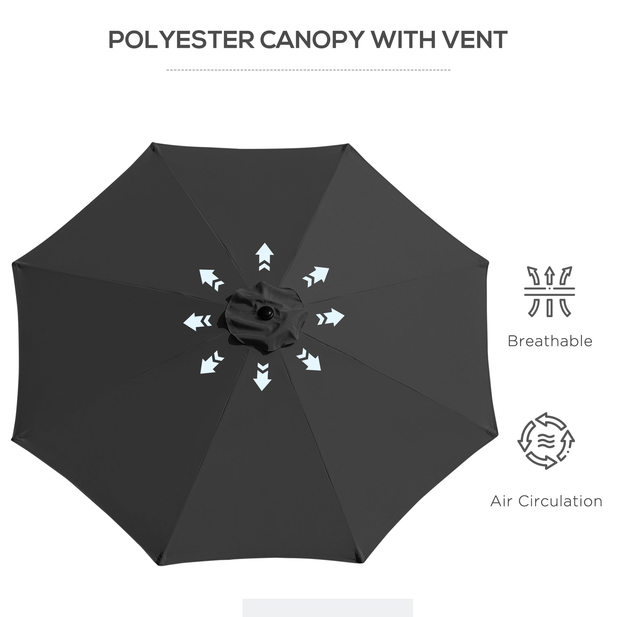 Outsunny 10' x 8' Round Market Umbrella, Patio Umbrella, Outdoor Parasol with Crank Handle, Tilt for Garden, Bench, Lawn, Black