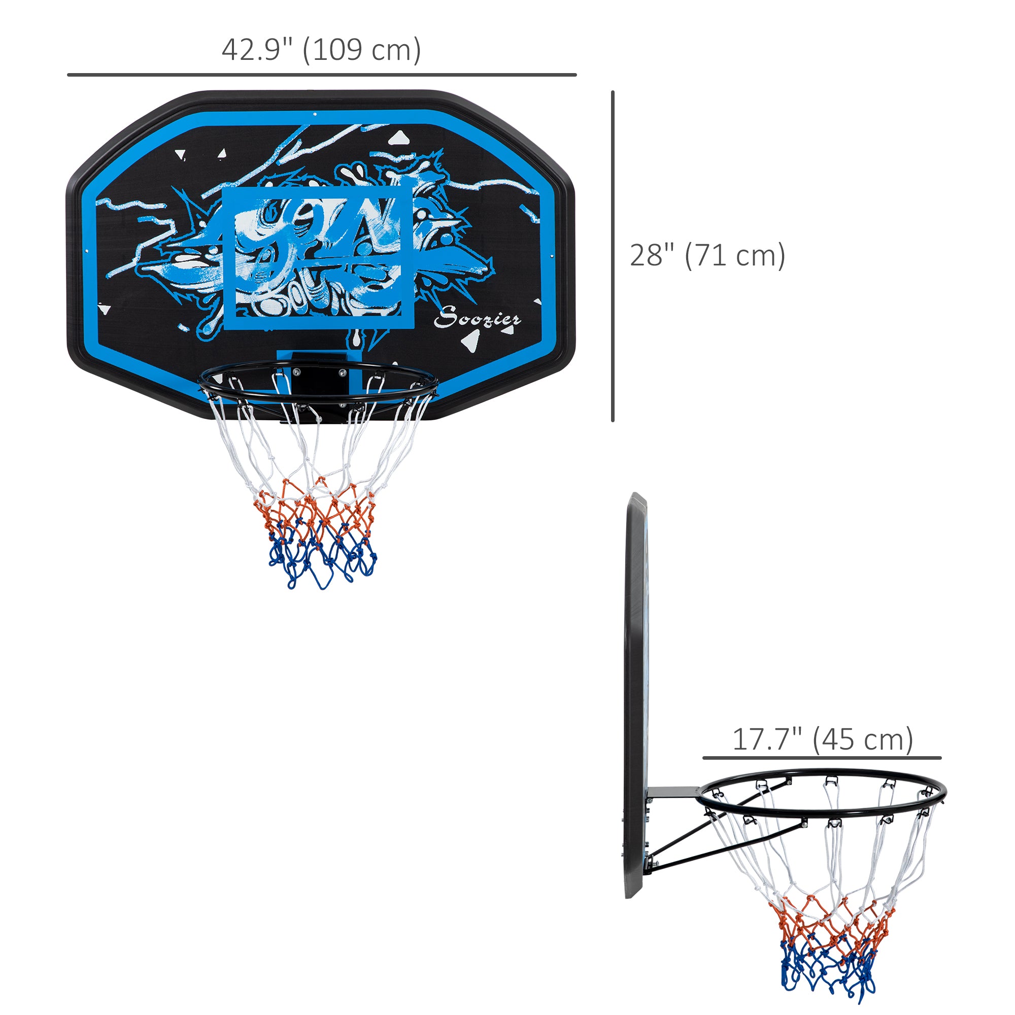 Soozier Wall Mounted Basketball Hoop, 43" x 28" Backboard, Mini Basketball Hoop, Over the Door Basketball Hoop with for Kids and Adults, Outdoors and Indoors Use