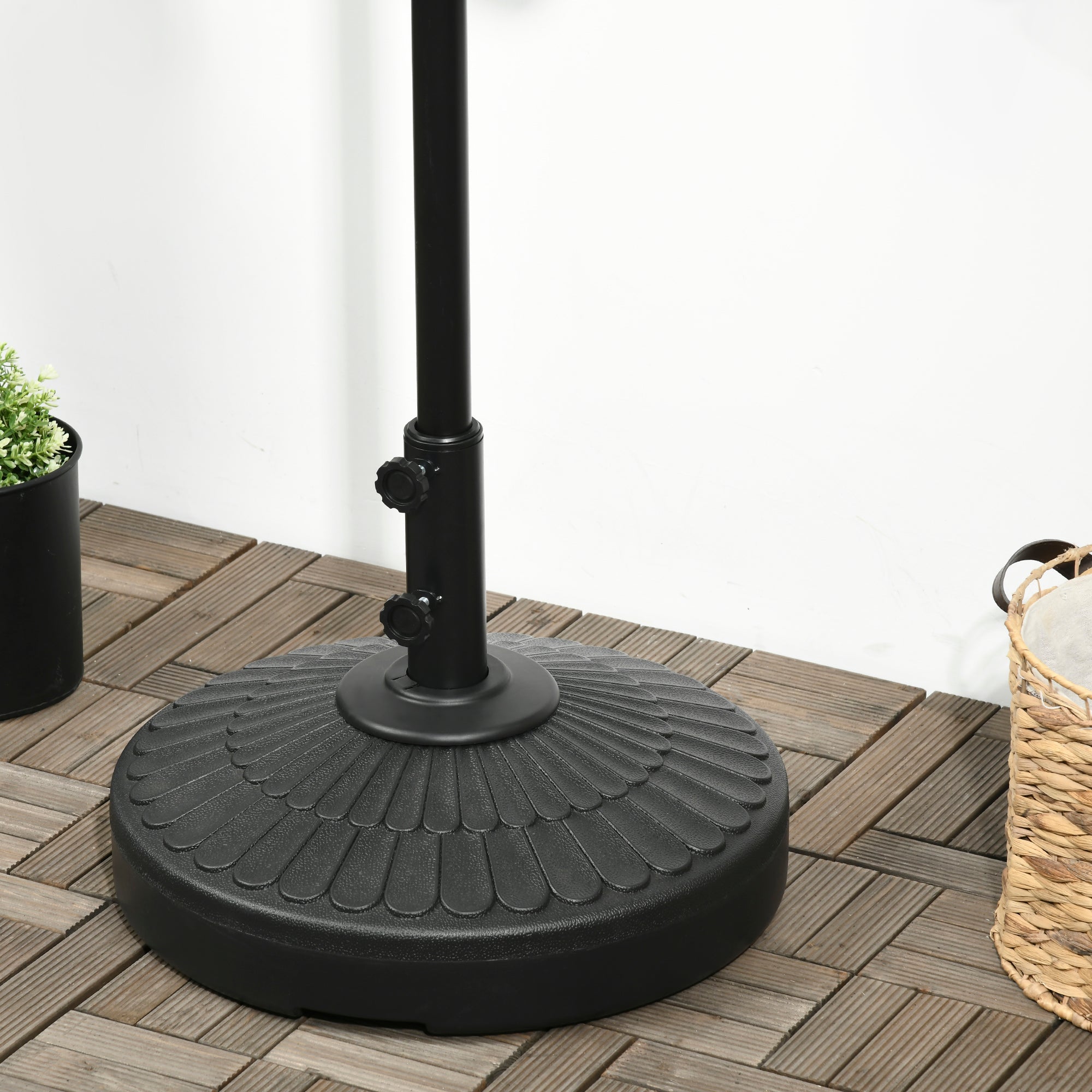 Outsunny Patio Umbrella Base with Handle, Heavy Duty Round Umbrella Stand, Garden Umbrella Holder for 1.5", 1.9" Poles, Black