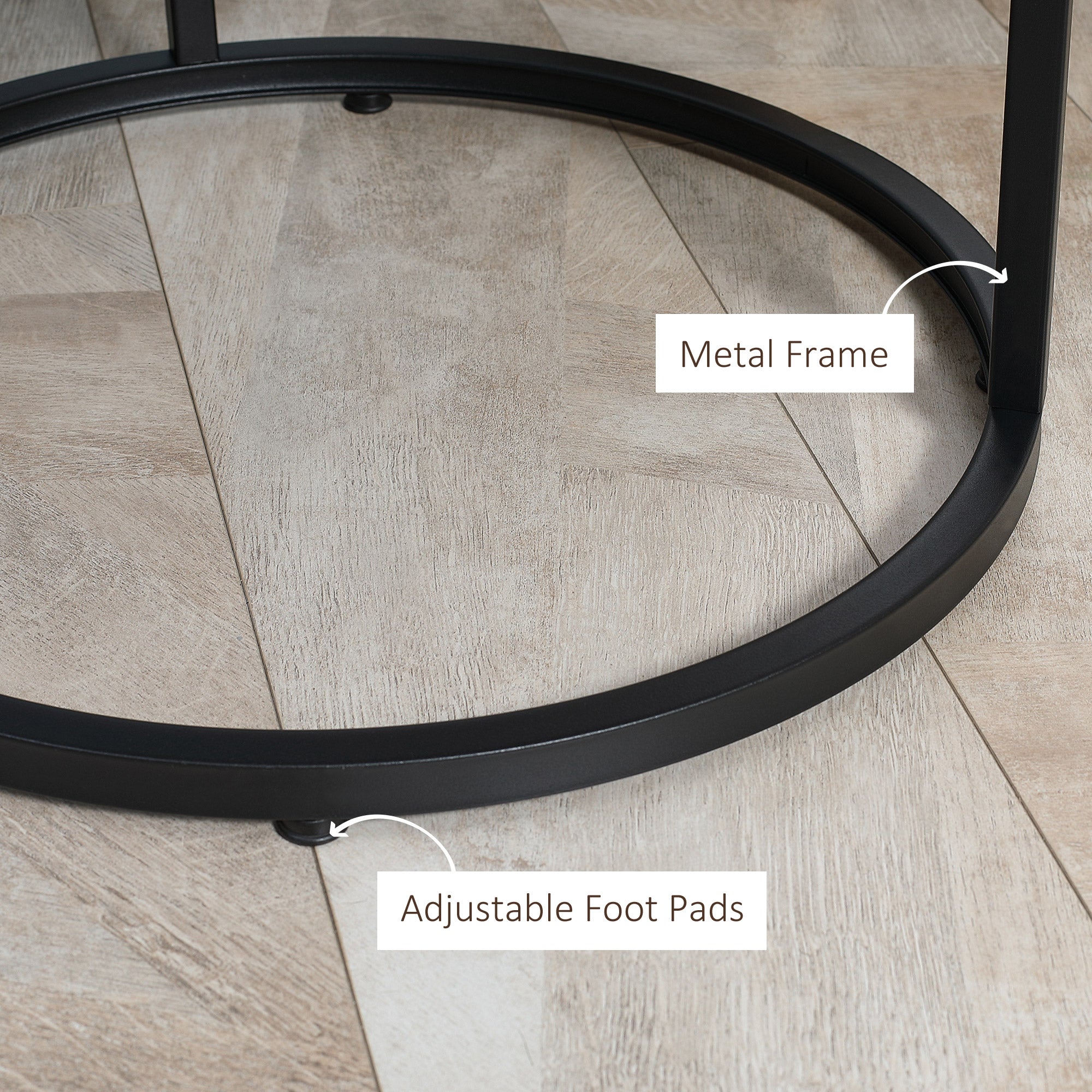 HOMCOM Nesting Coffee Tables Set of 2, Round Coffee Table with Metal Frame, Living Room Tables, Grey Wood Grain