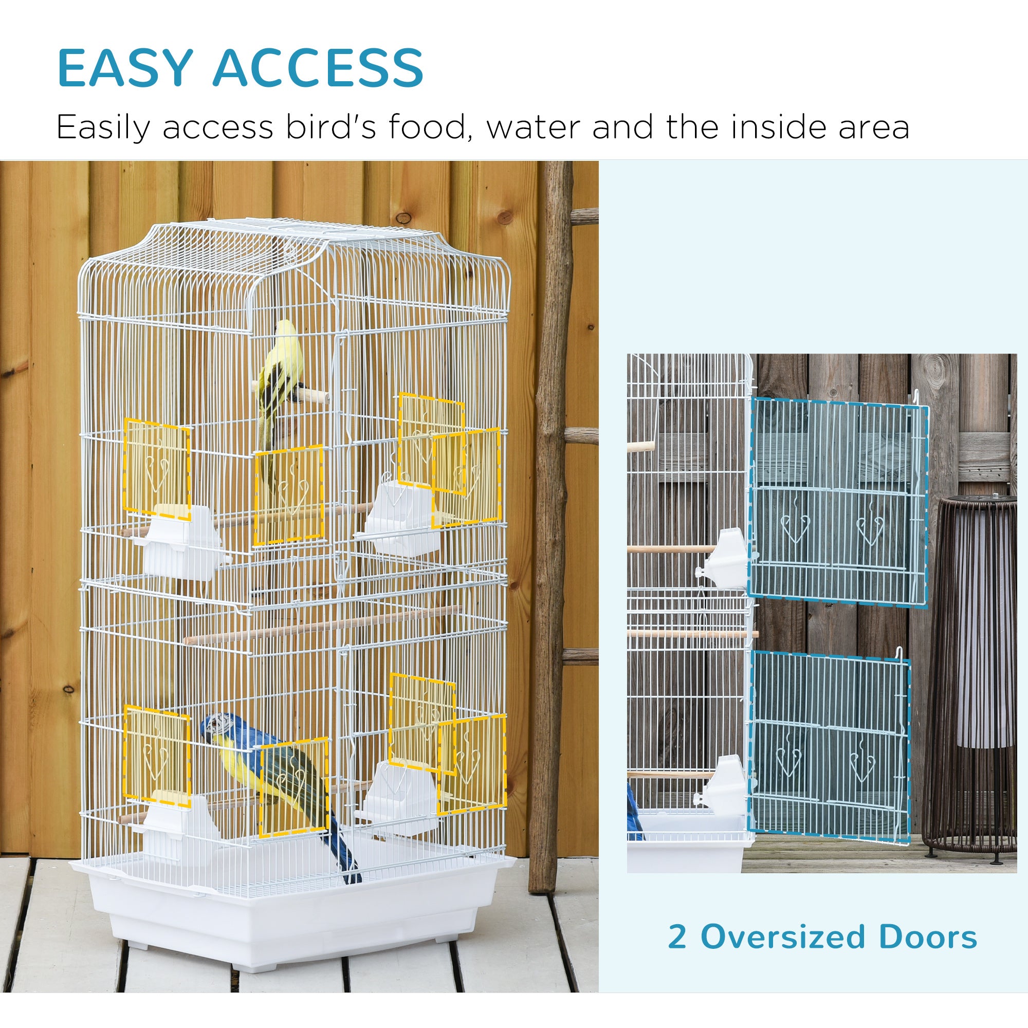 PawHut 36" Bird Cage, Macaw Play House, Cockatoo, Parrot, Finch Flight Cage, 2 Doors, Perch 4 Feeder Pet Supplies, White