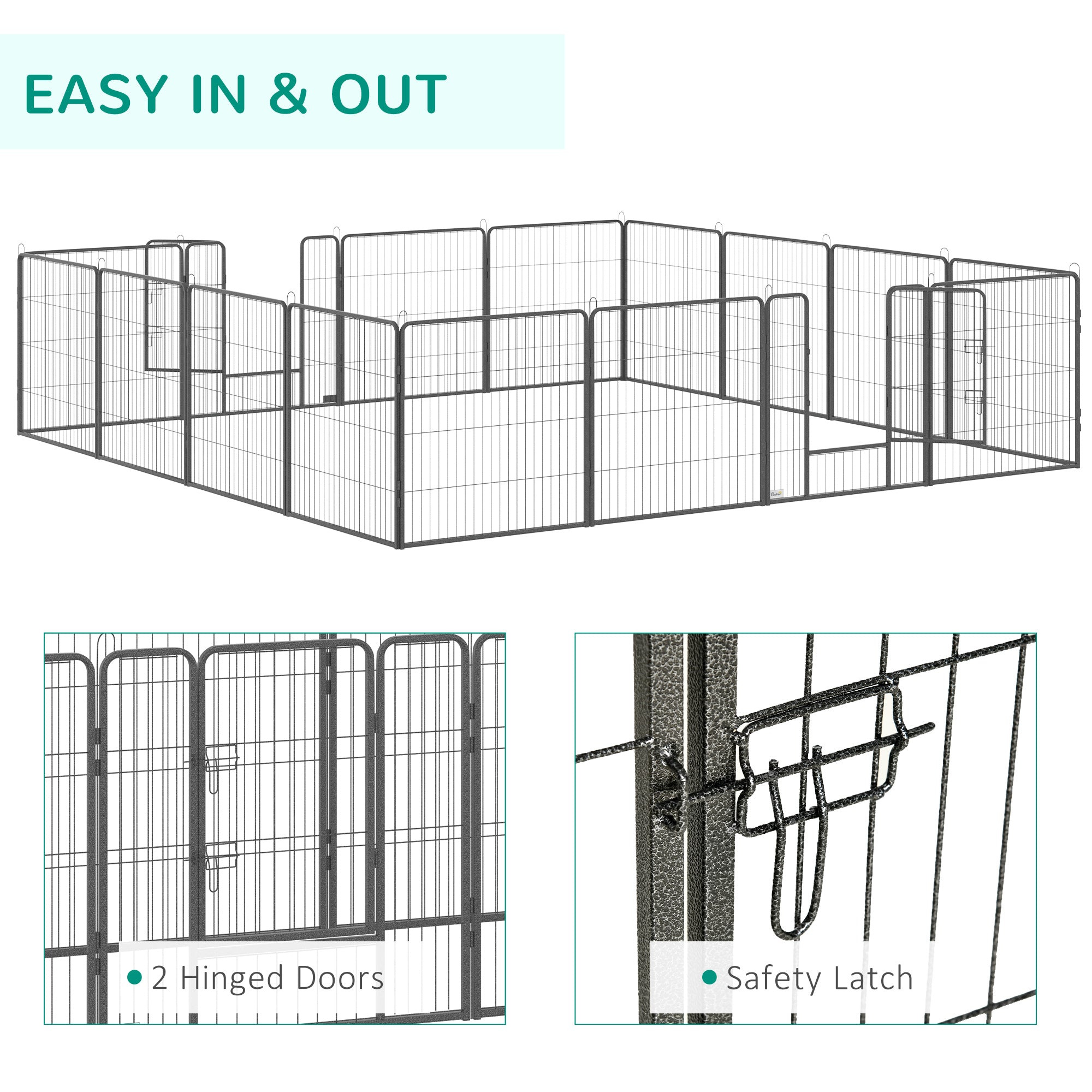 PawHut Heavy Duty Pet Playpen, 16 Panels Steel Dog Fence Puppy Exercise Pen with 2 Doors Locking Latch, 31.5" Height