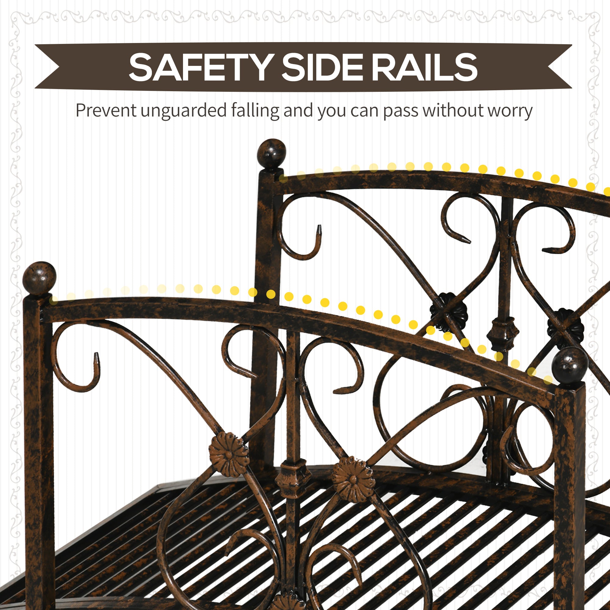 Outsunny Garden Bridge 3.3FT, Decorative Classic Backyard Pond Bridge with Safety Railings Brown