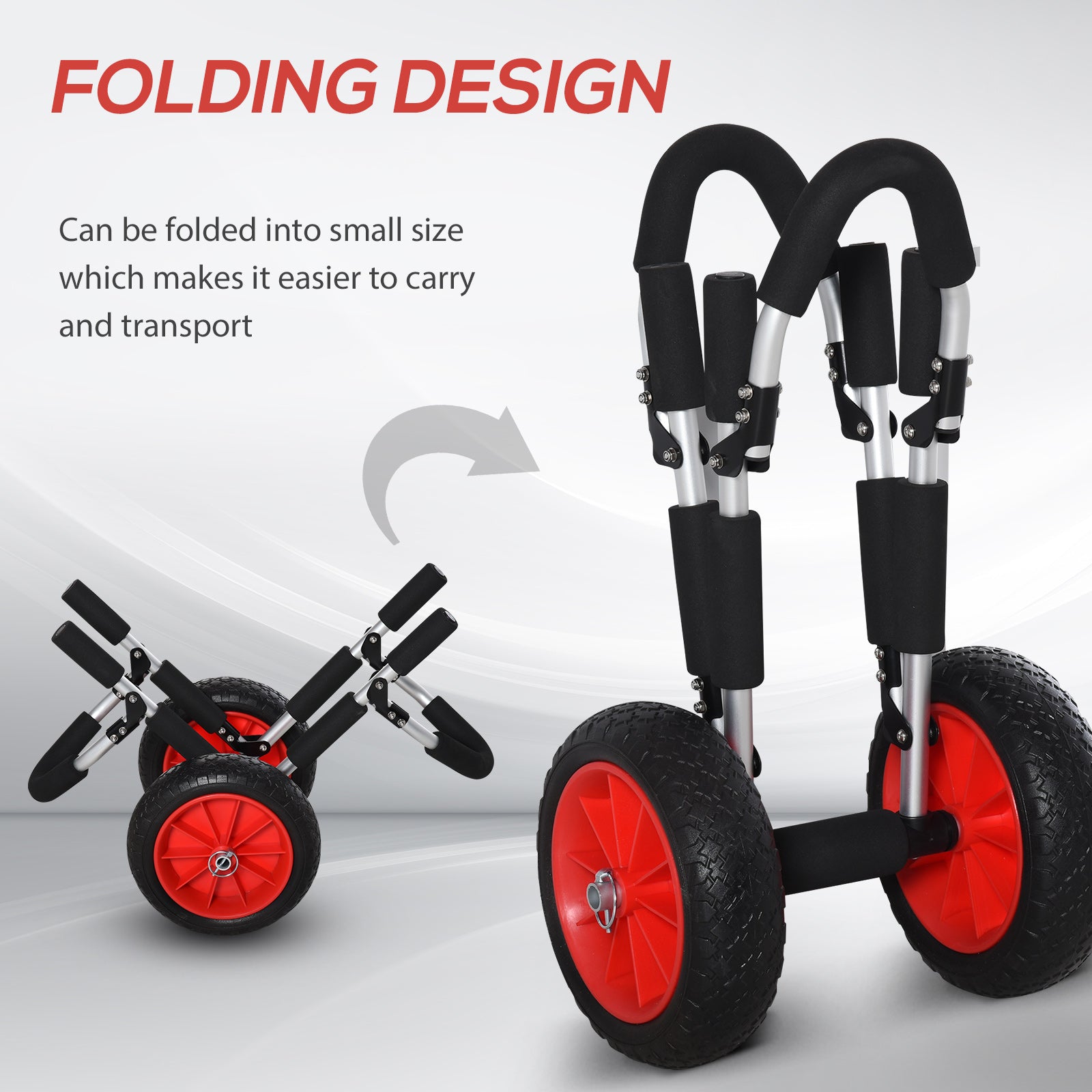 Outsunny Stand-Up Paddleboard Dolly, Aluminum Surfboard Trolley, Foldable Rolling Cart for SUPs Boat Canoe Carrier Tote Dolly Trolley Float Mat, Jon Boat Easy Transport Cart Wheeled Cart