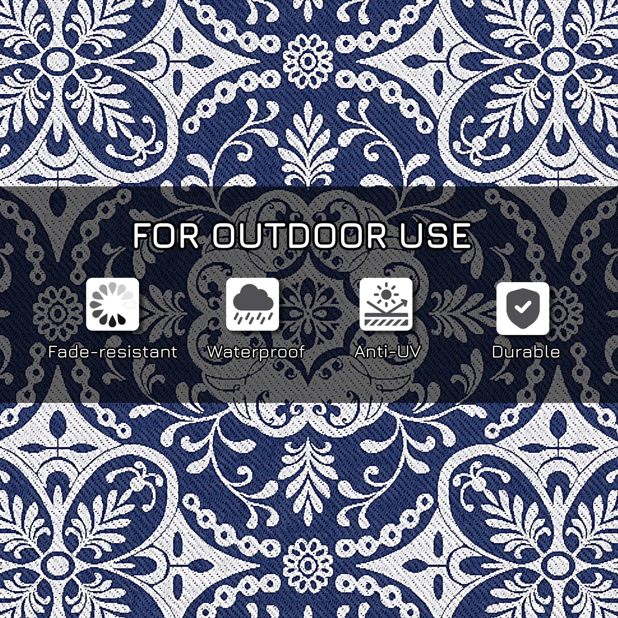 Outsunny Portable Outdoor Rug with Carry Bag, 9' x 18' Reversible Mat, Waterproof Plastic Straw RV Rug for Backyard, Deck, Picnic, Beach, Camping, Blue & White Flower