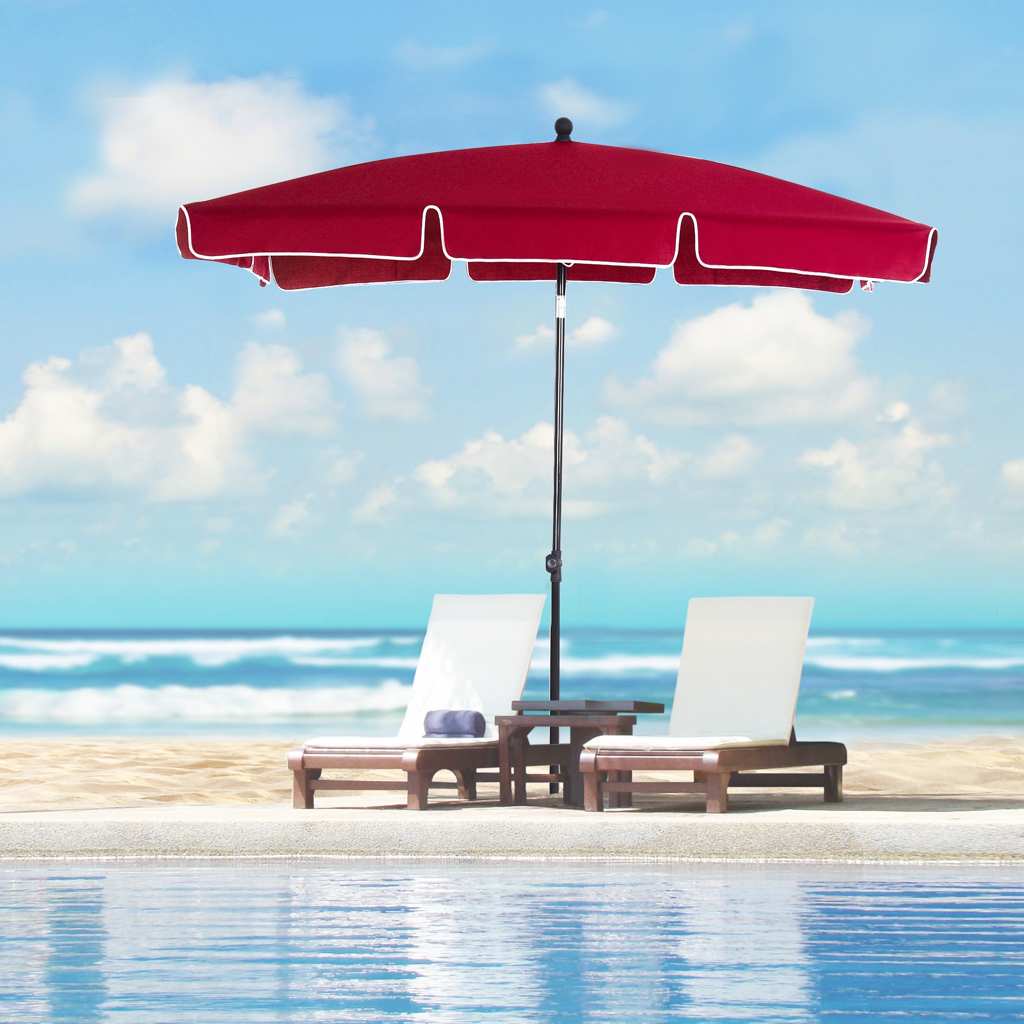 Outsunny 6.5x4ft Rectangle Patio Umbrella Aluminum Tilt Adjustable Garden Parasol Sun Shade Outdoor Canopy Red