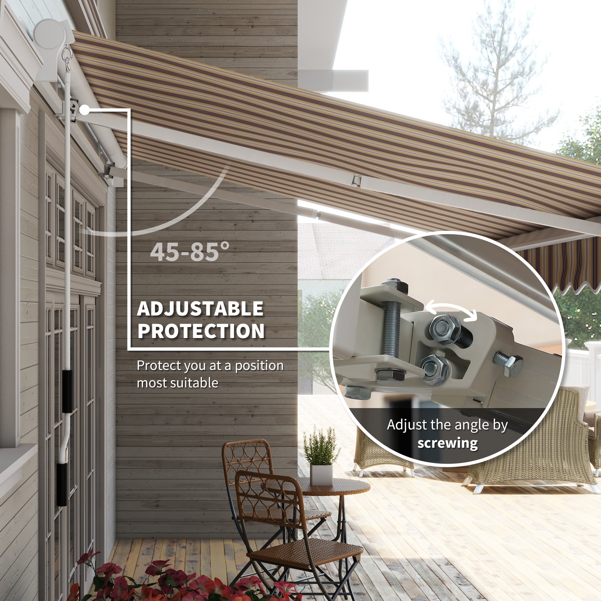 Outsunny 13' x 8' Manual Retractable Patio Awning Sun Shade Outdoor Deck Window Door Canopy Shelter Aluminum Frame Red Stripe
