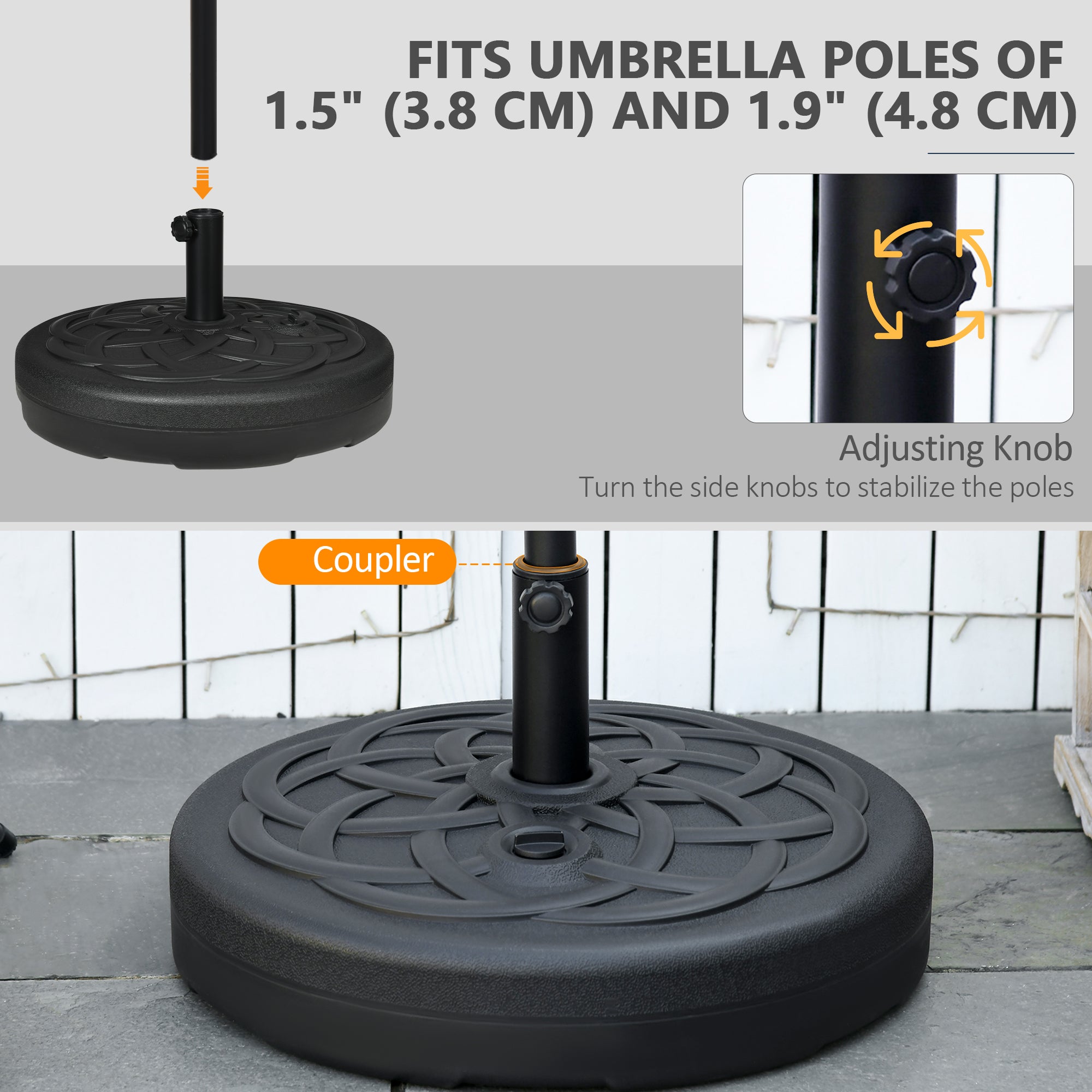 Outsunny 77 lb Heavy Duty Patio Umbrella Base, 22" Round Market Umbrella Stand for Deck, Outdoor, Backyard, Black