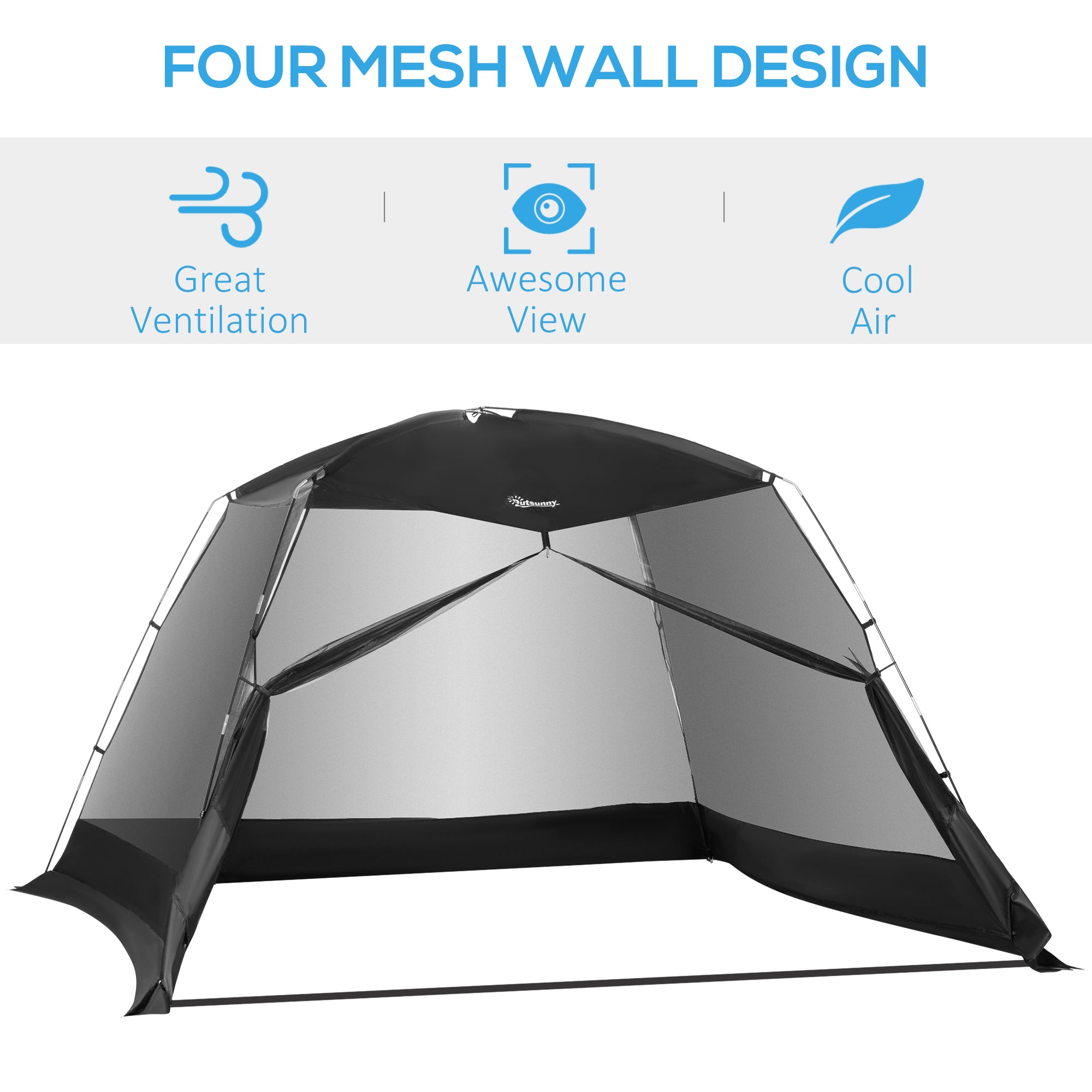 Outsunny 10 x 10 ft Canopy Screen Tent, Outdoor Screen House Camping Gazebo with Portable Carry Bag for 4-6 People, Black