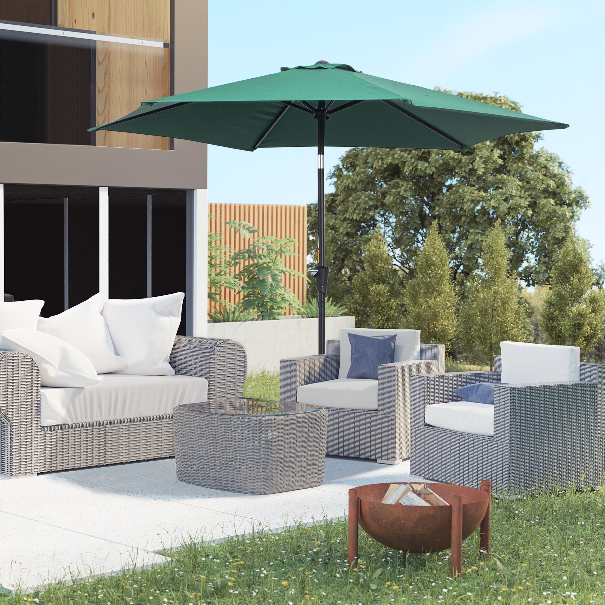 Outsunny 8.5FT Patio Umbrella, Round Garden Parasol with 6 Ribs, Market Sunshade Tilt Canopy w/ Crank Handle for Outdoor, Green