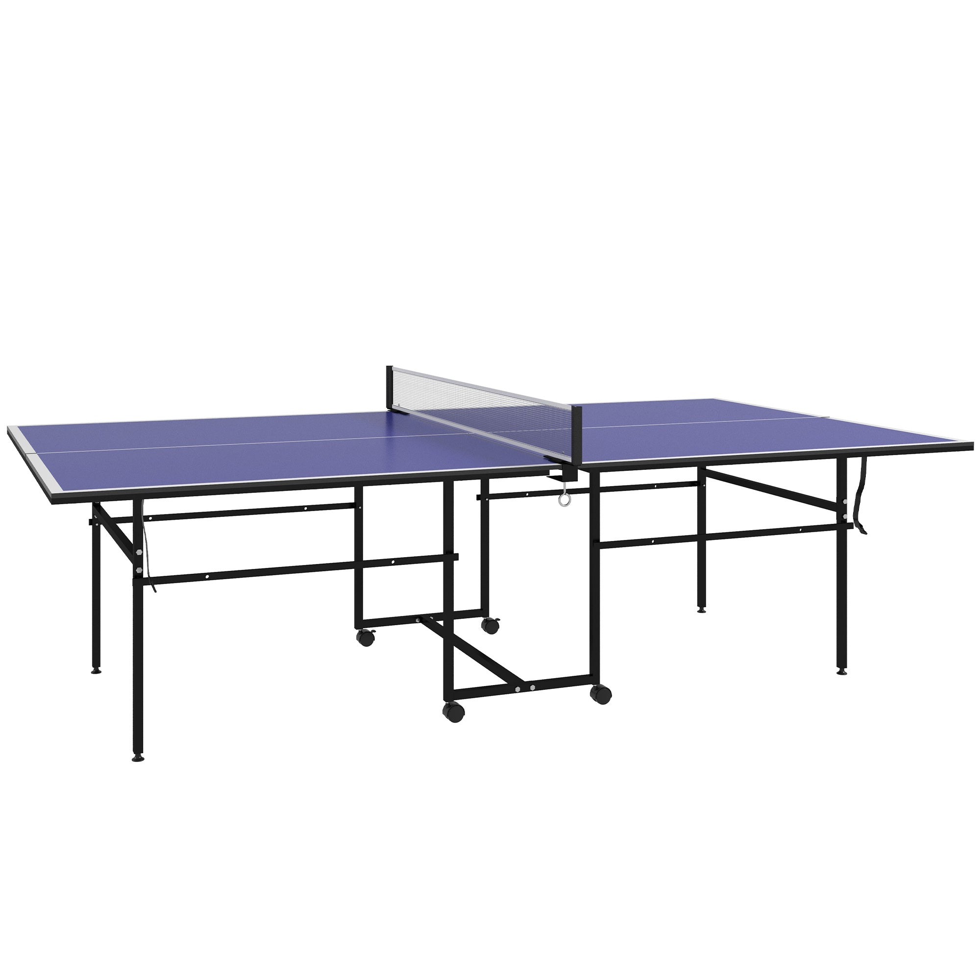 Soozier Full Size Table Tennis Table, Folding Ping Pong Table with Net, Paddles, Balls and Wheels, Blue