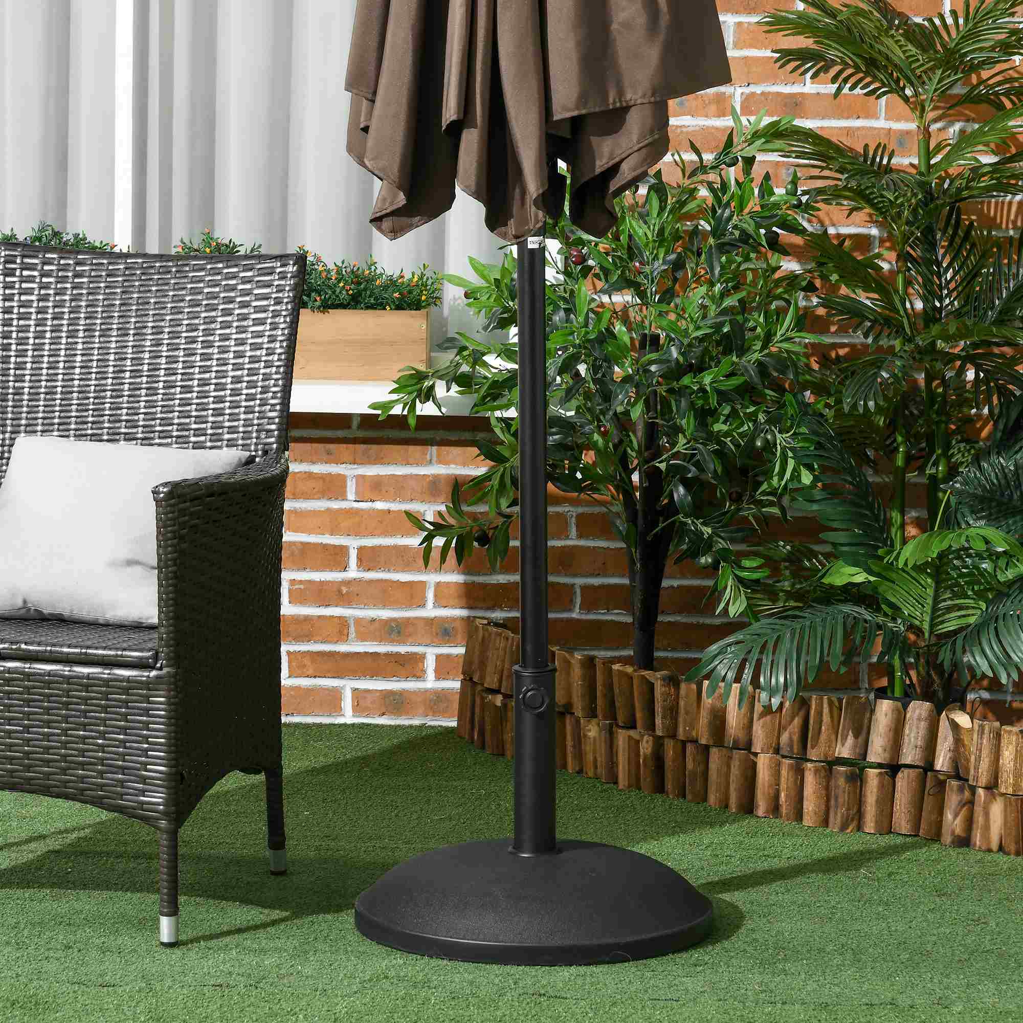 Outsunny 55 lbs Cement Umbrella Base Holder 20" Heavy Duty Round Parasol Stand for Patio, Outdoor, Backyard, Black