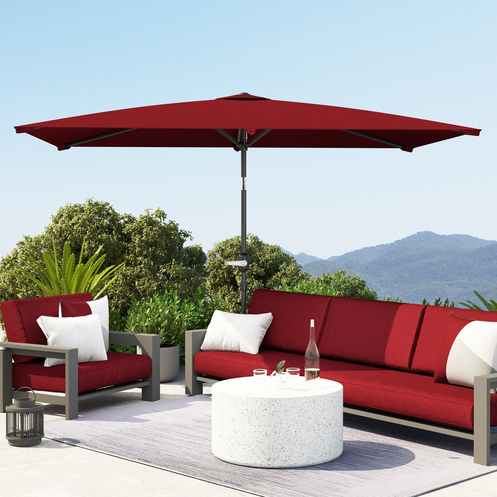 Outsunny 6.6x9.6ft Rectangle Aluminum Tilt Patio Umbrella, Garden Market Parasol, Outdoor Sunshade Canopy with Crank, Wine Red