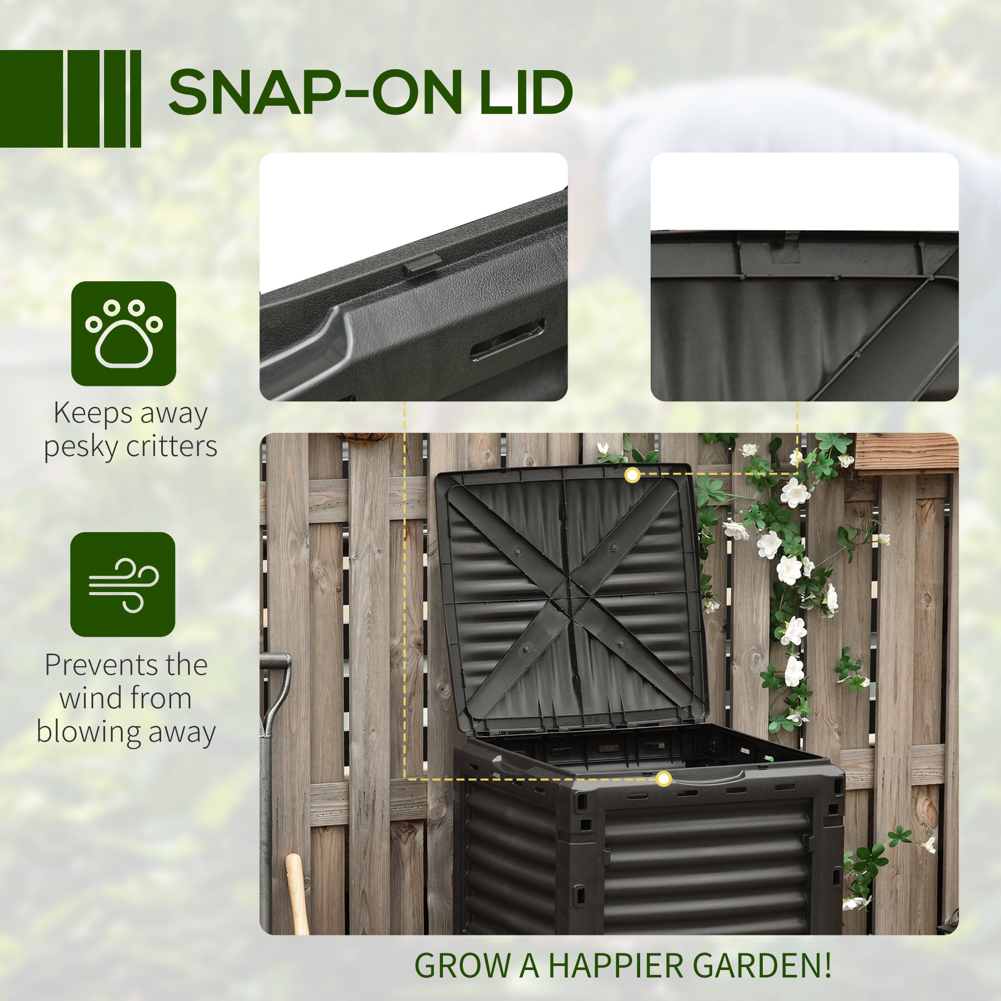Outsunny Outdoor Compost Bin Garden Container, Fast Creation of Fertile Soil Aerating Compost Box, 80 Gallon, Green