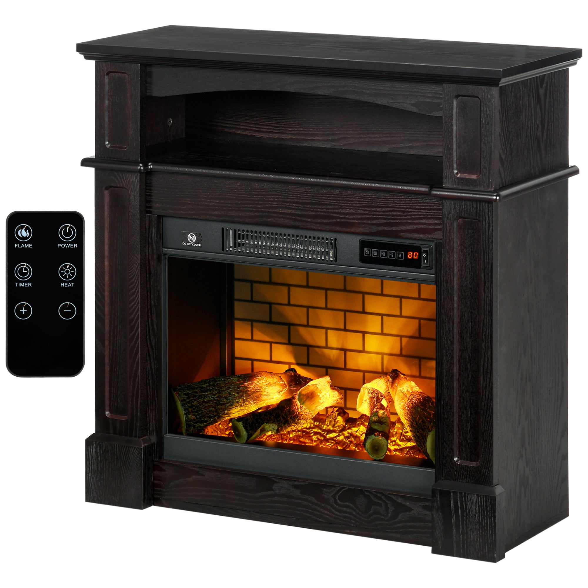 HOMCOM Electric Fireplace with Mantel, Freestanding Heater Corner Firebox with Remote Control, 700W/1400W, Brown