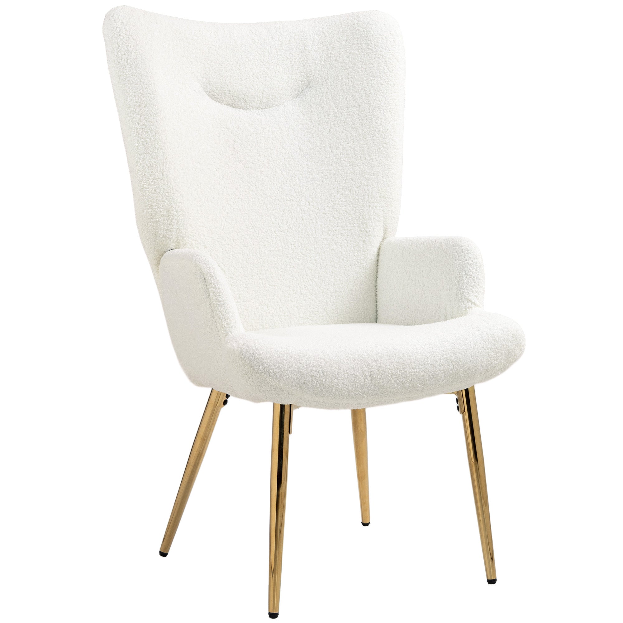 HOMCOM Modern Accent Armchair, Sherpa Boucle Lounge Chair with Metal Legs for Living Room, Bedroom, White