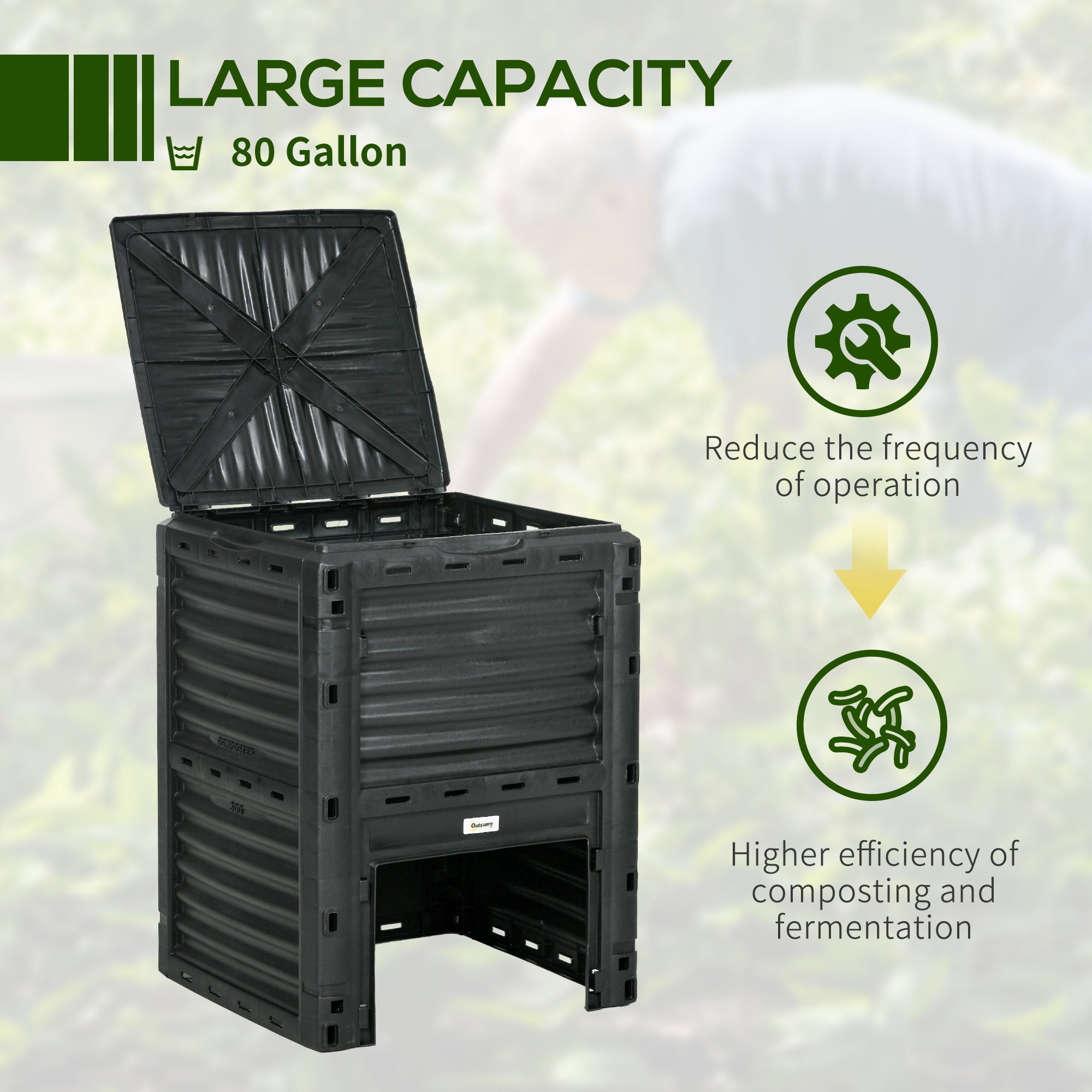 Outsunny Outdoor Compost Bin Garden Container, Fast Creation of Fertile Soil Aerating Compost Box, 80 Gallon, Green